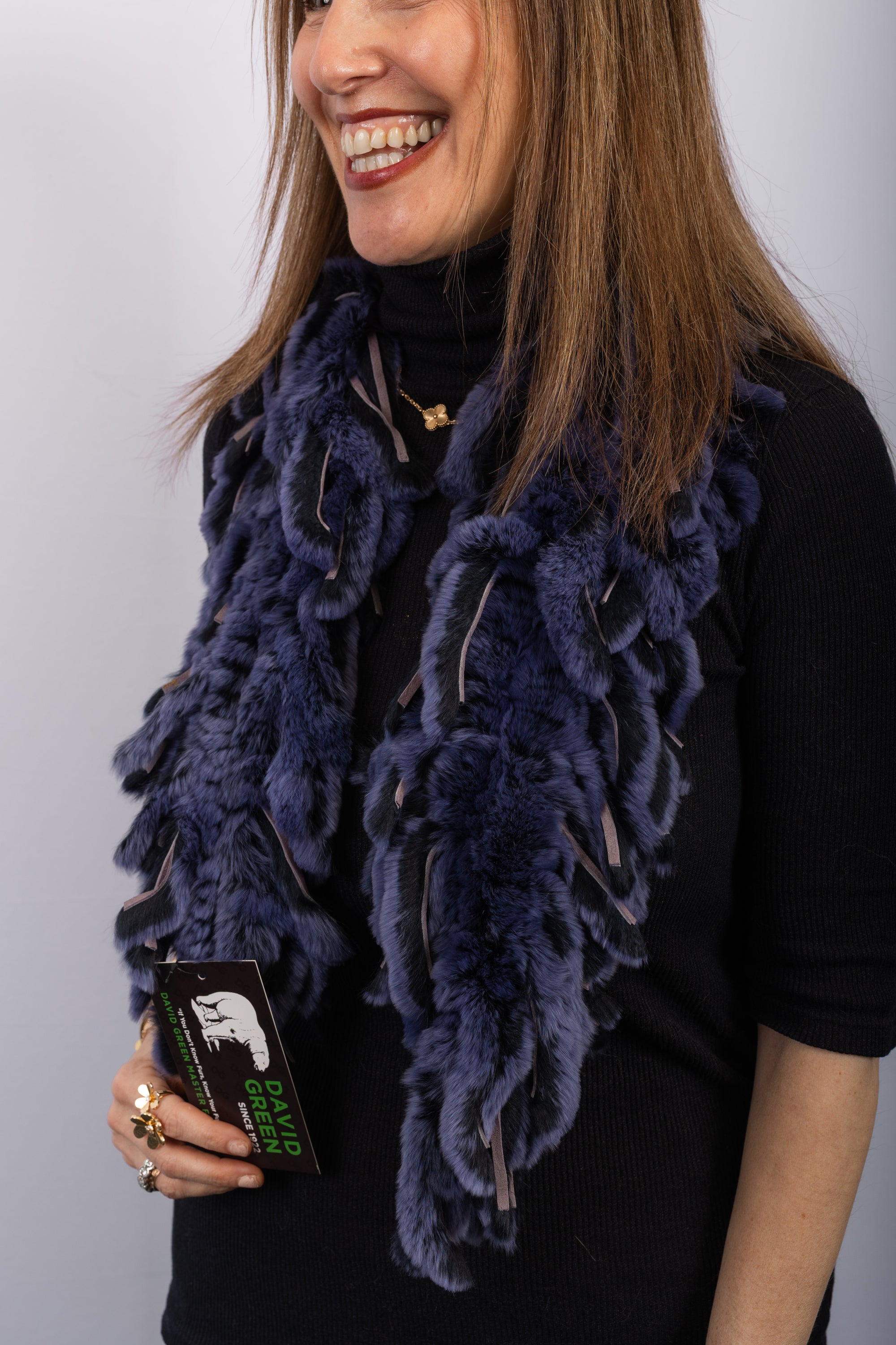 Rex Rabbit Fringes Scarf - Black Indigo