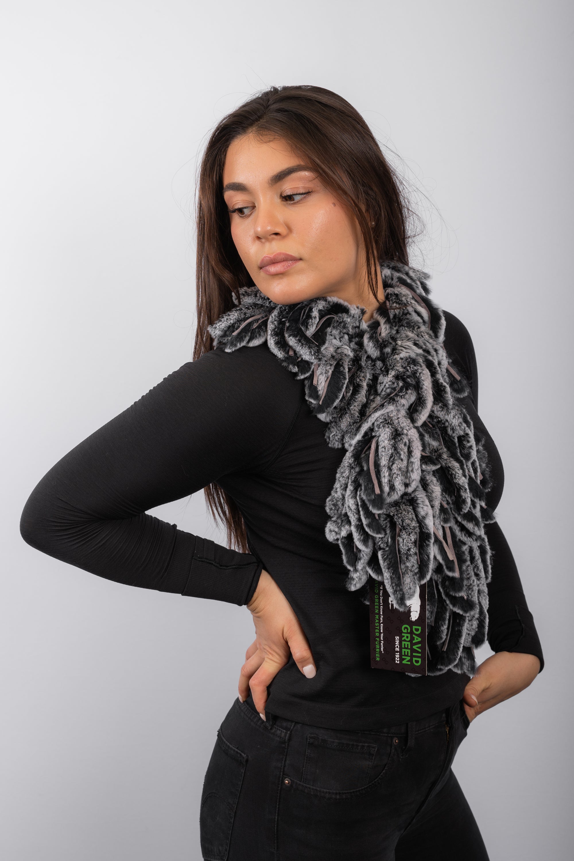Rex Rabbit Fringes Scarf - Black Snowtop