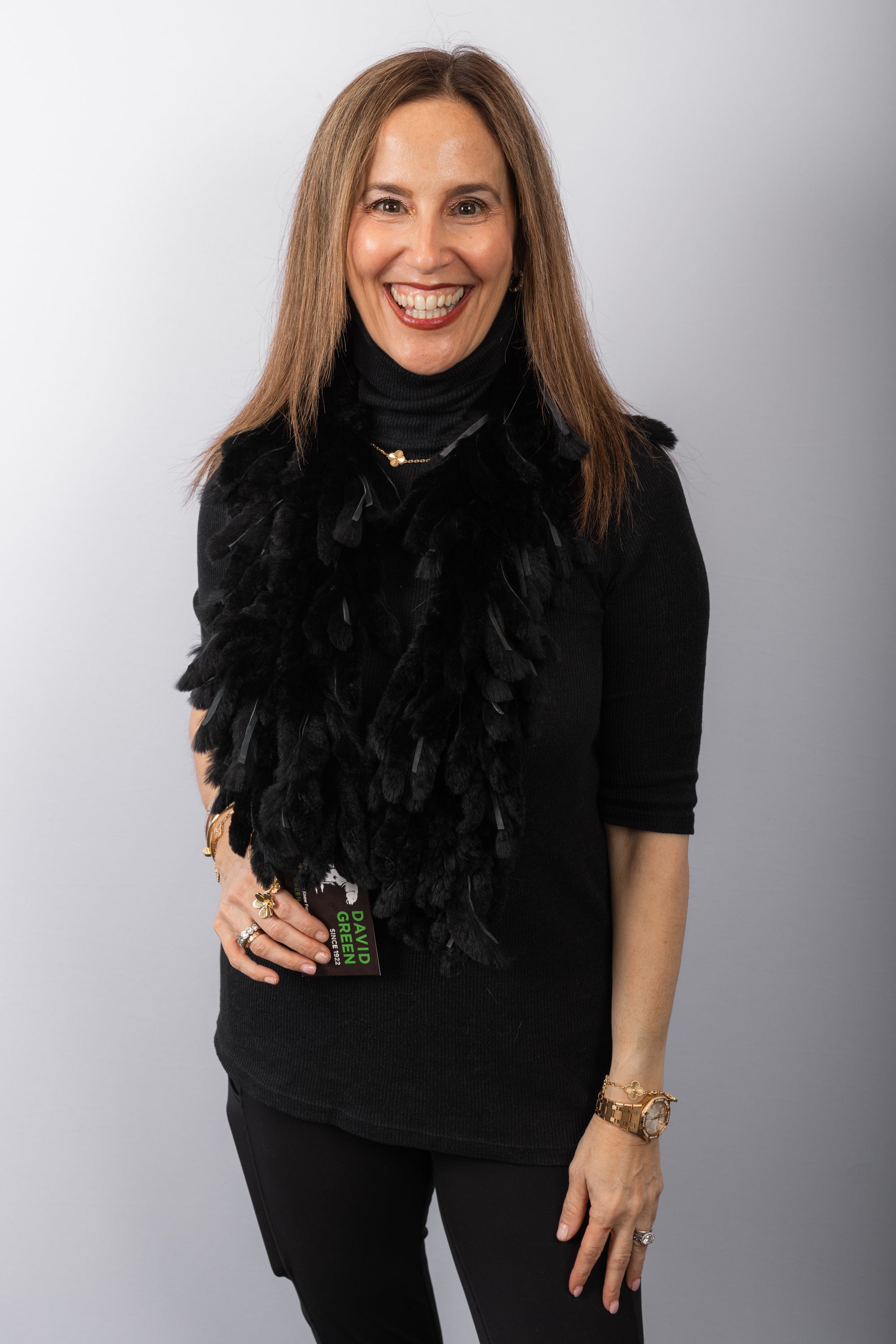 Rex Rabbit Fringes Scarf - Black