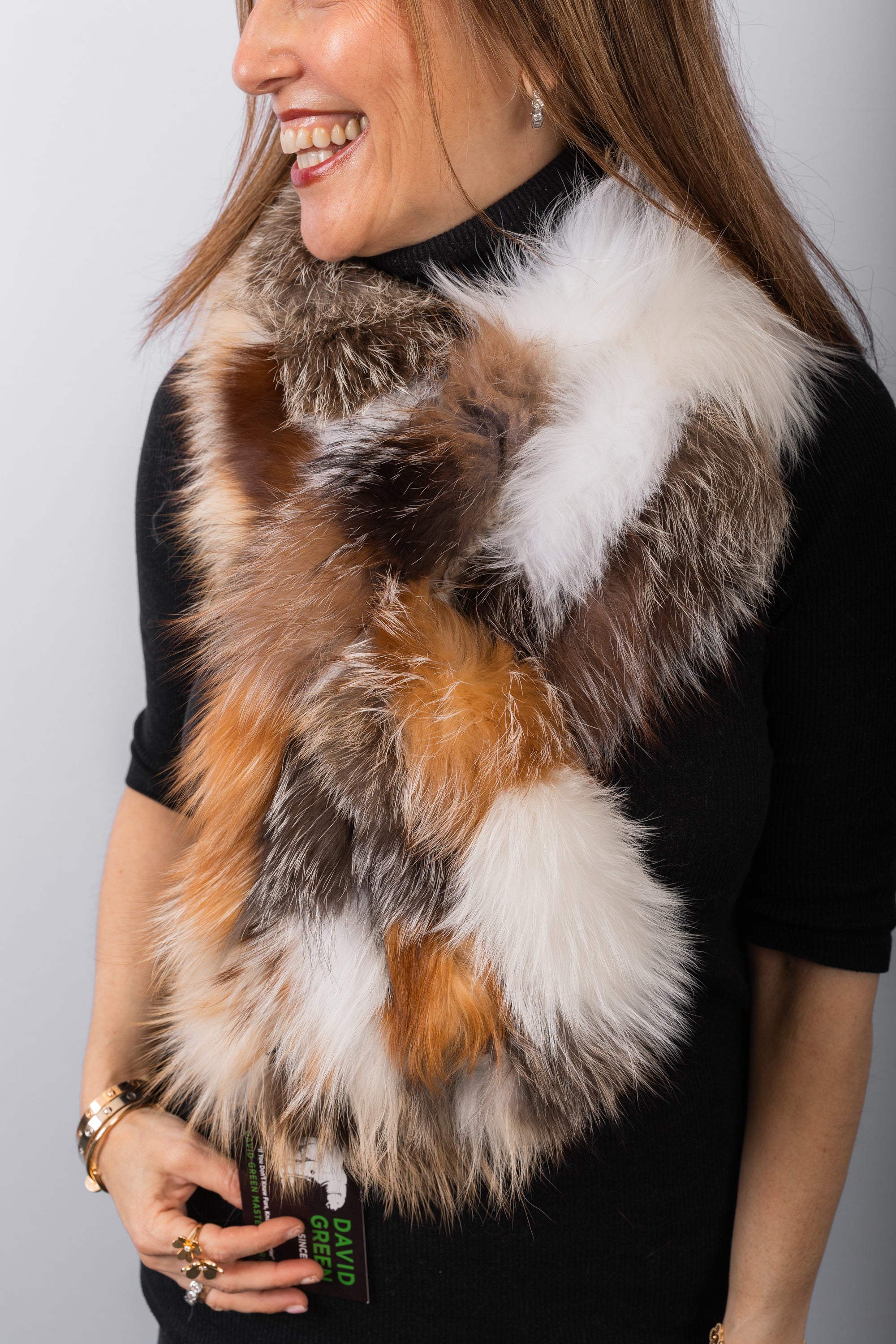 Natural Multicolor Fox Scarf - Long