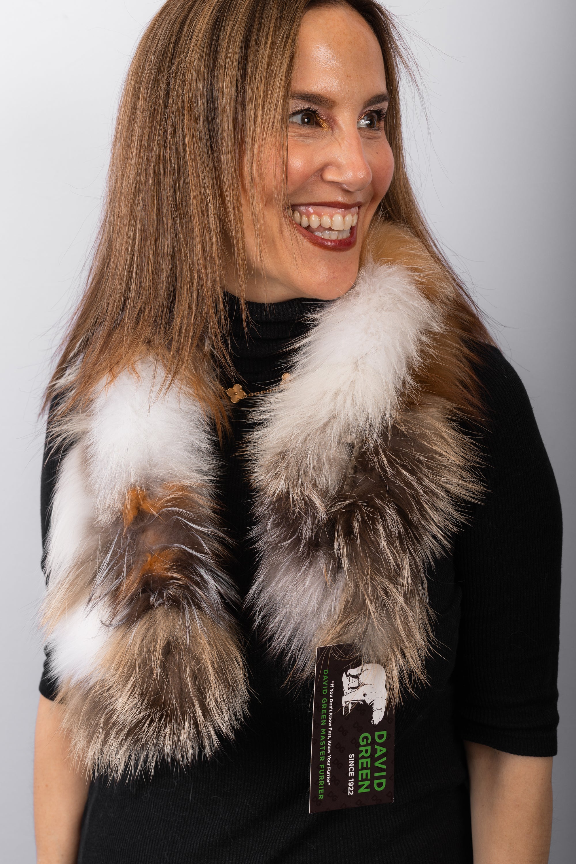 Natural Multicolor Fox Scarf - Short