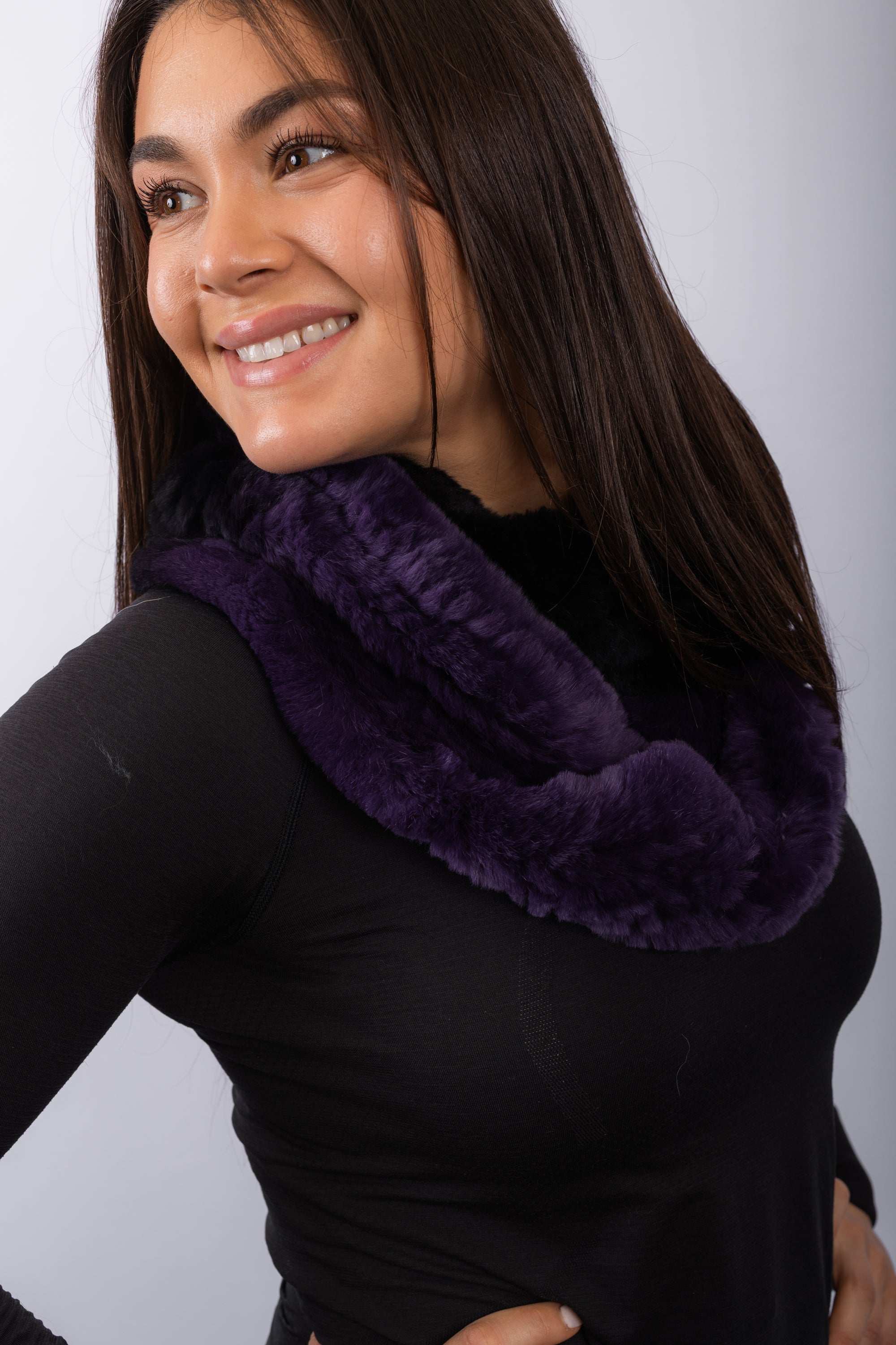 Black Amethyst Rex Rabbit Infinity Scarf