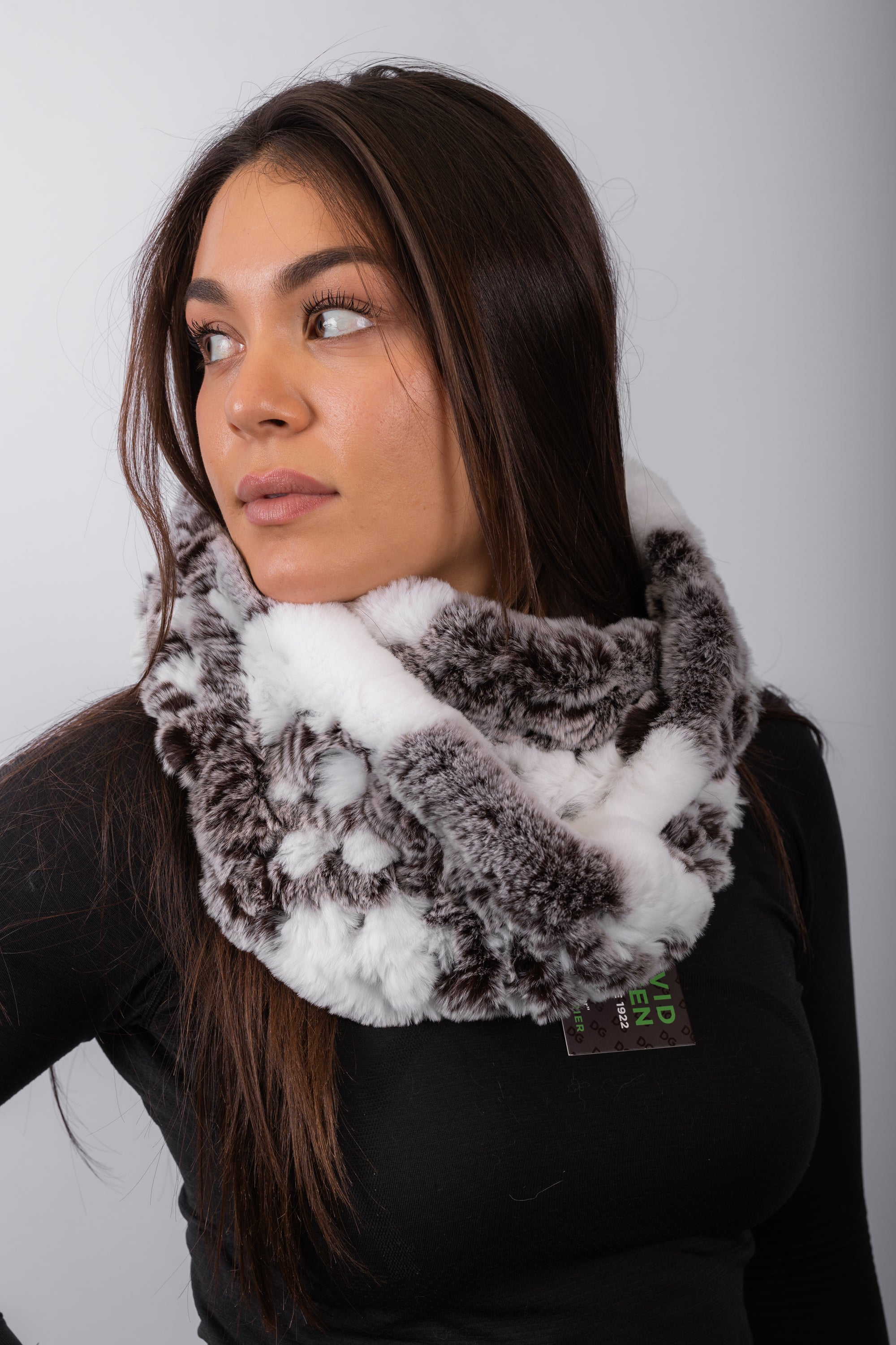 Rex Rabbit Infinity Scarf - White/Mocha Frost