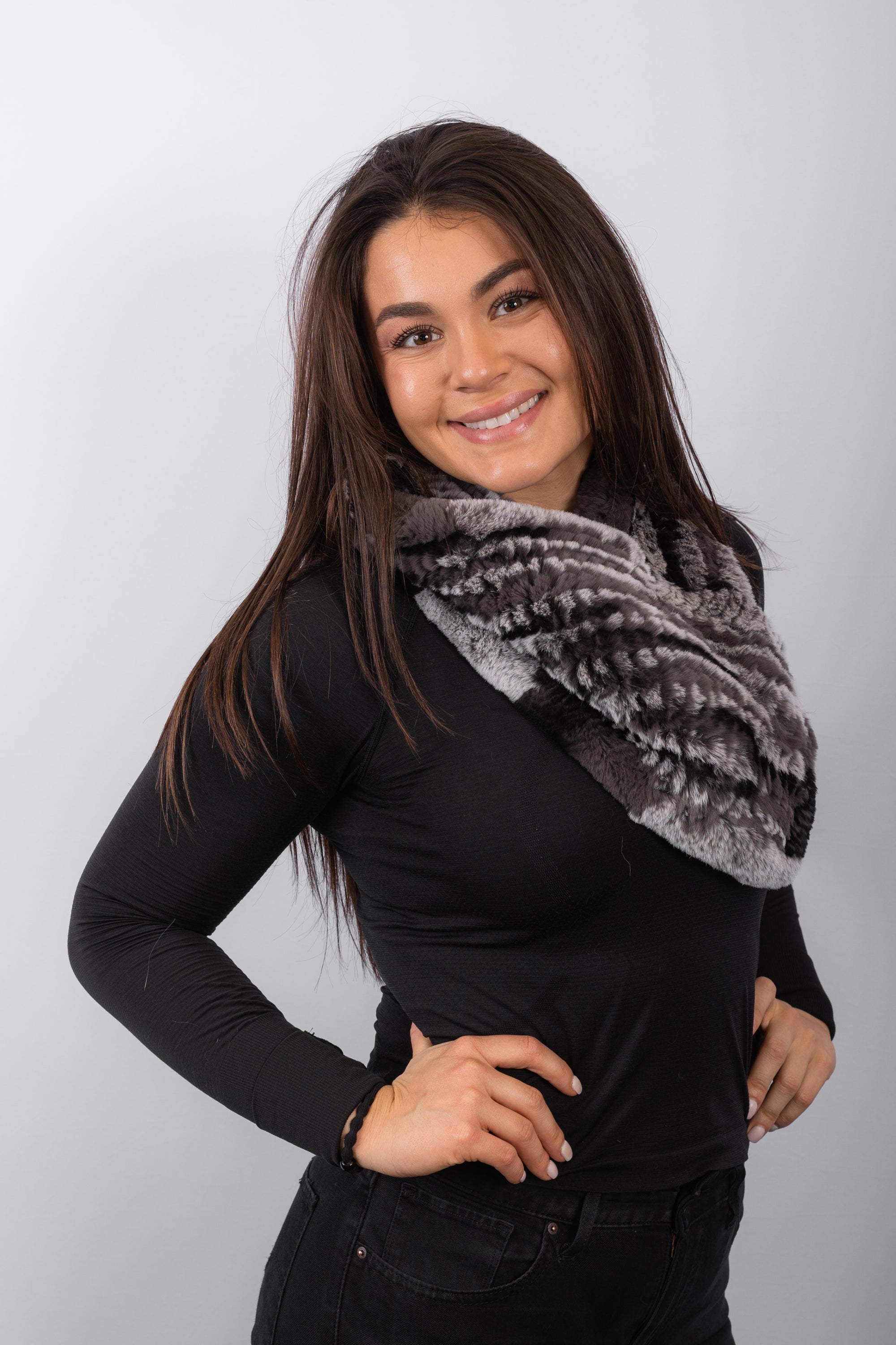 Grey Multi/Black Rex Rabbit Scarf