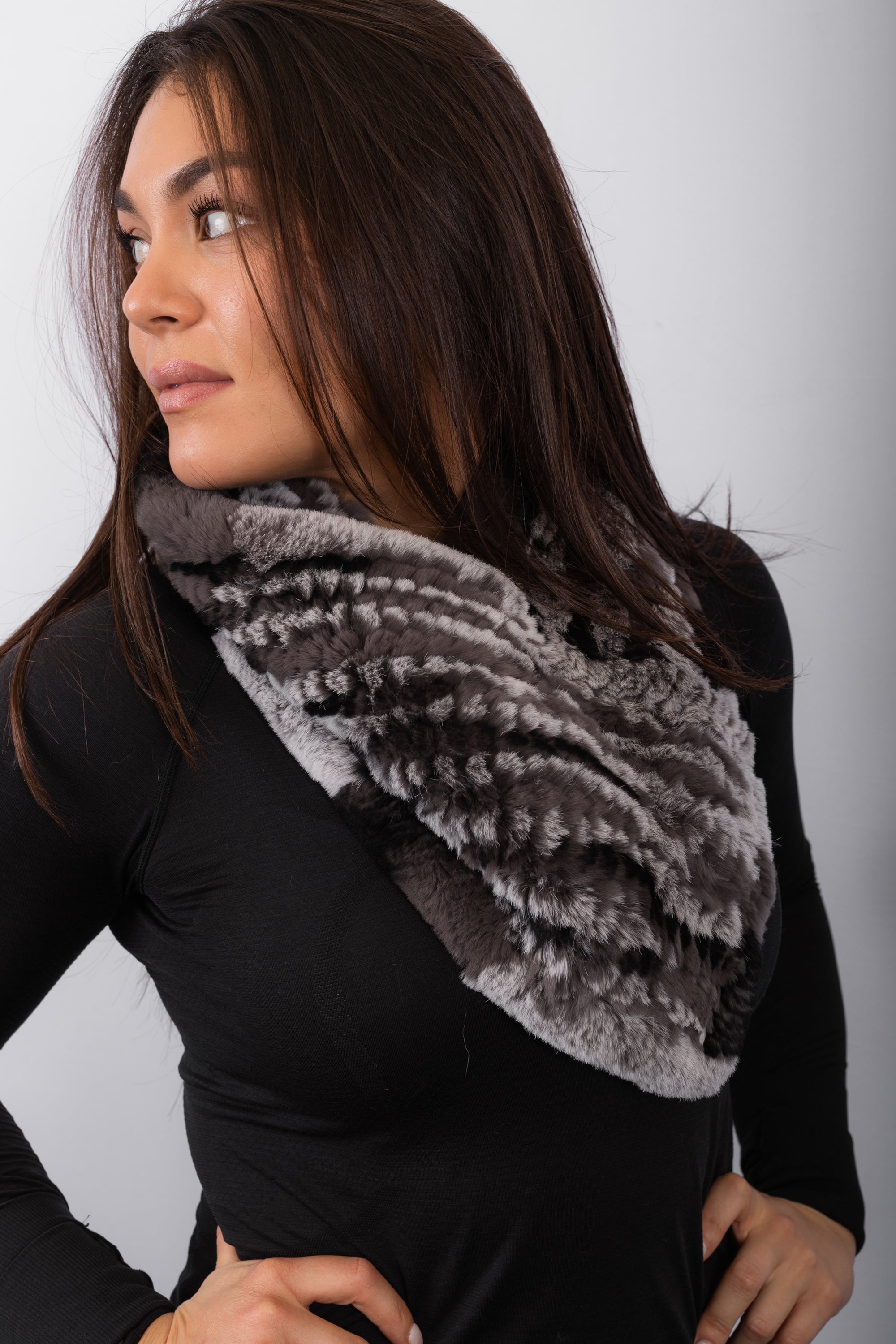 Grey Multi/Black Rex Rabbit Scarf