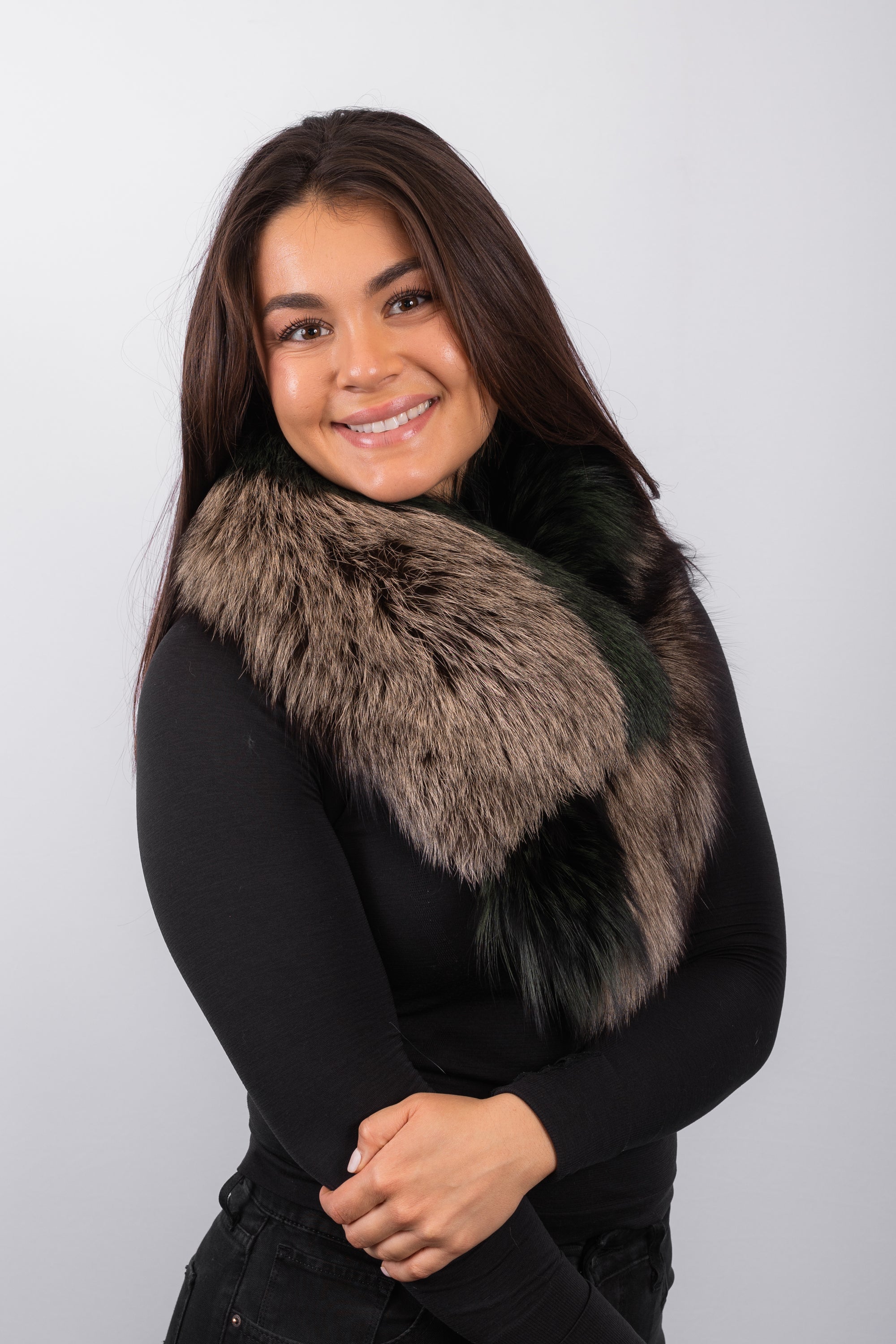 Forest/Mocha Silver Fox Fur Collar