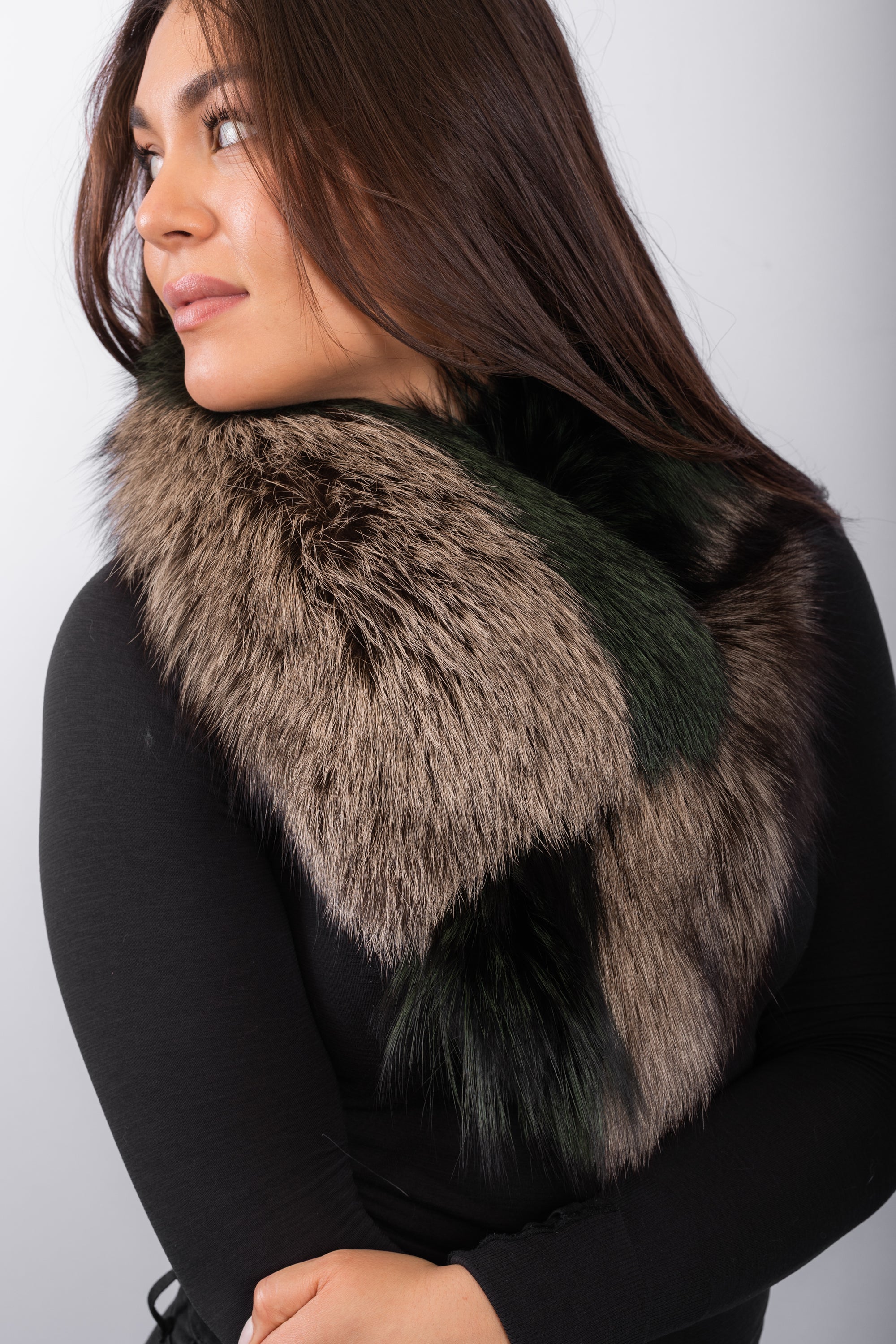 Forest/Mocha Silver Fox Fur Collar