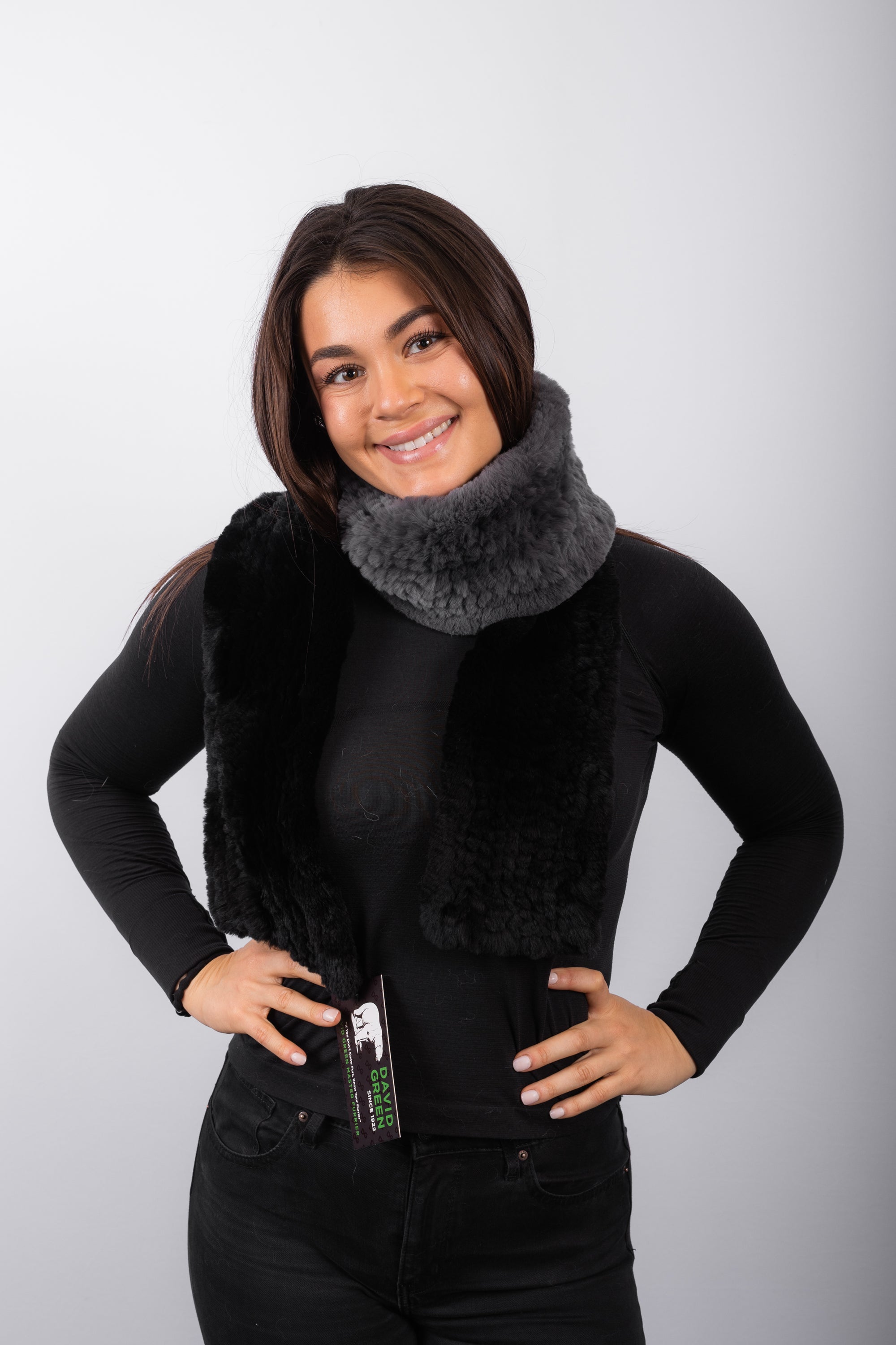 Black Charcoal Degrade Rex Rabbit Scarf - Straight