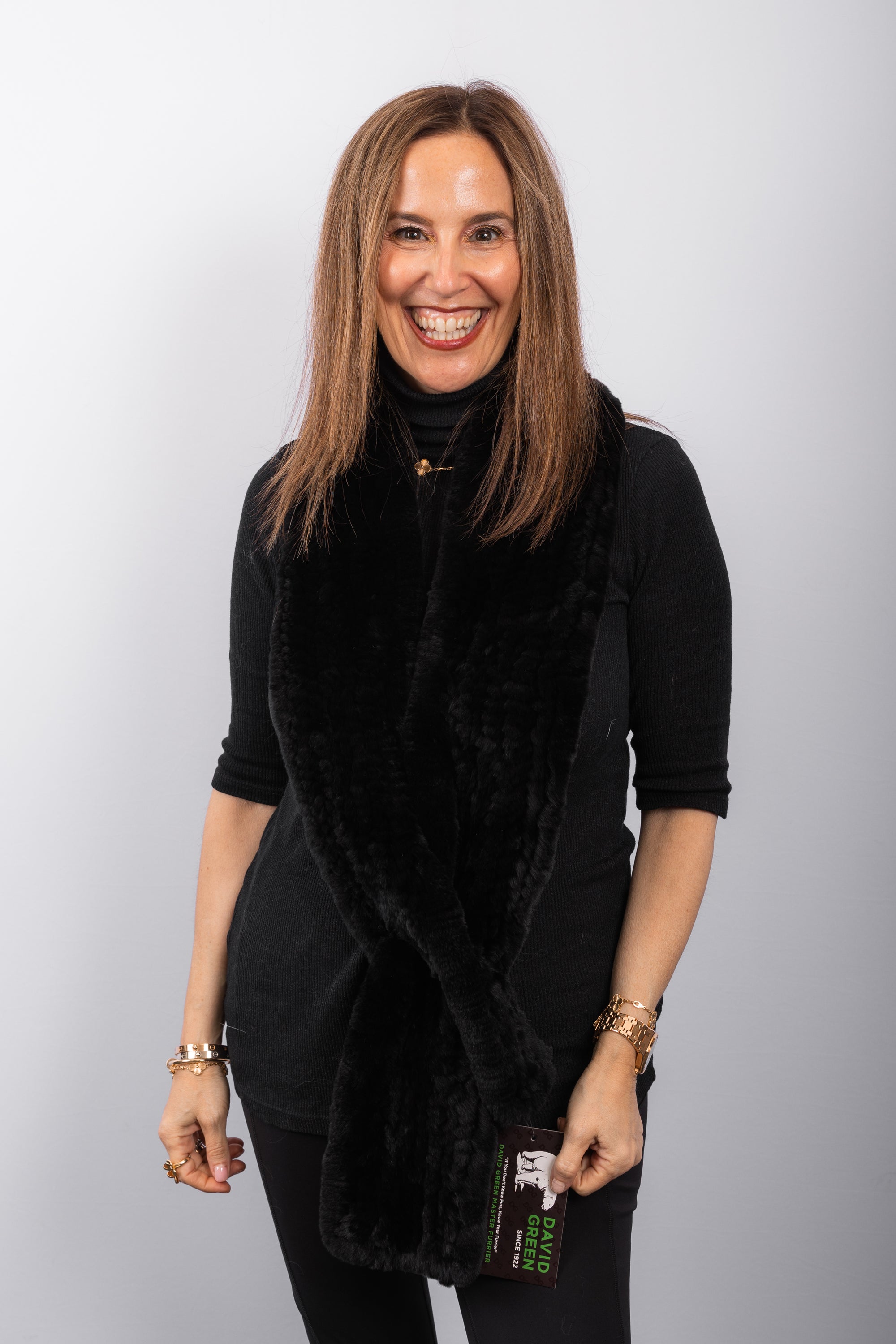 Black Rex Rabbit Scarf - Straight