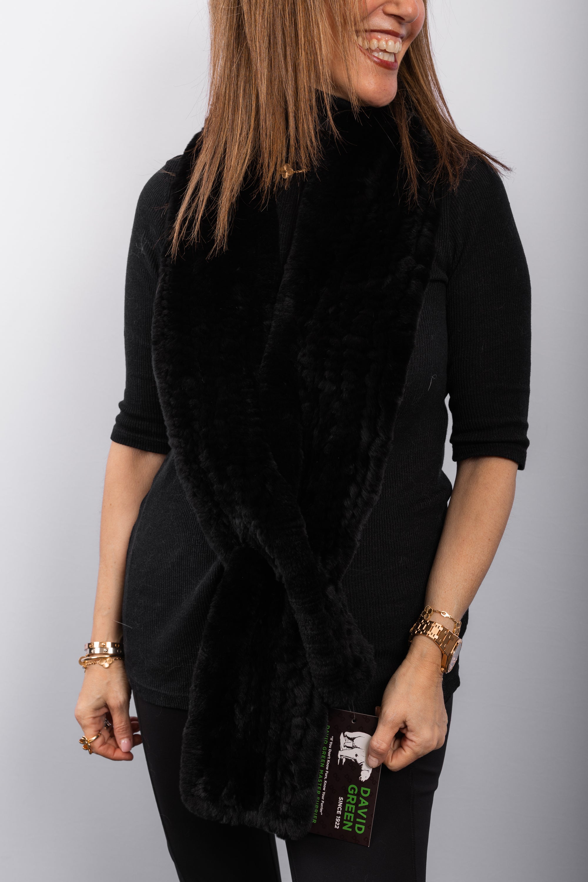 Black Rex Rabbit Scarf - Straight