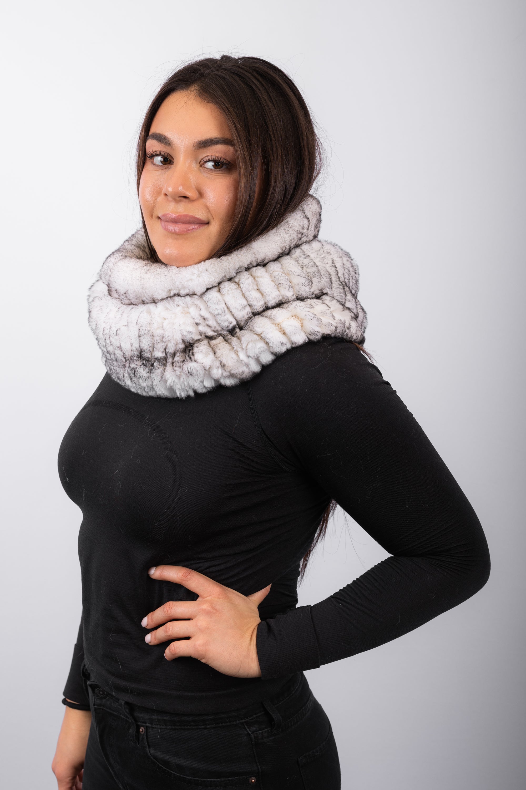 Rex Rabbit Cowl Neck - White/Black