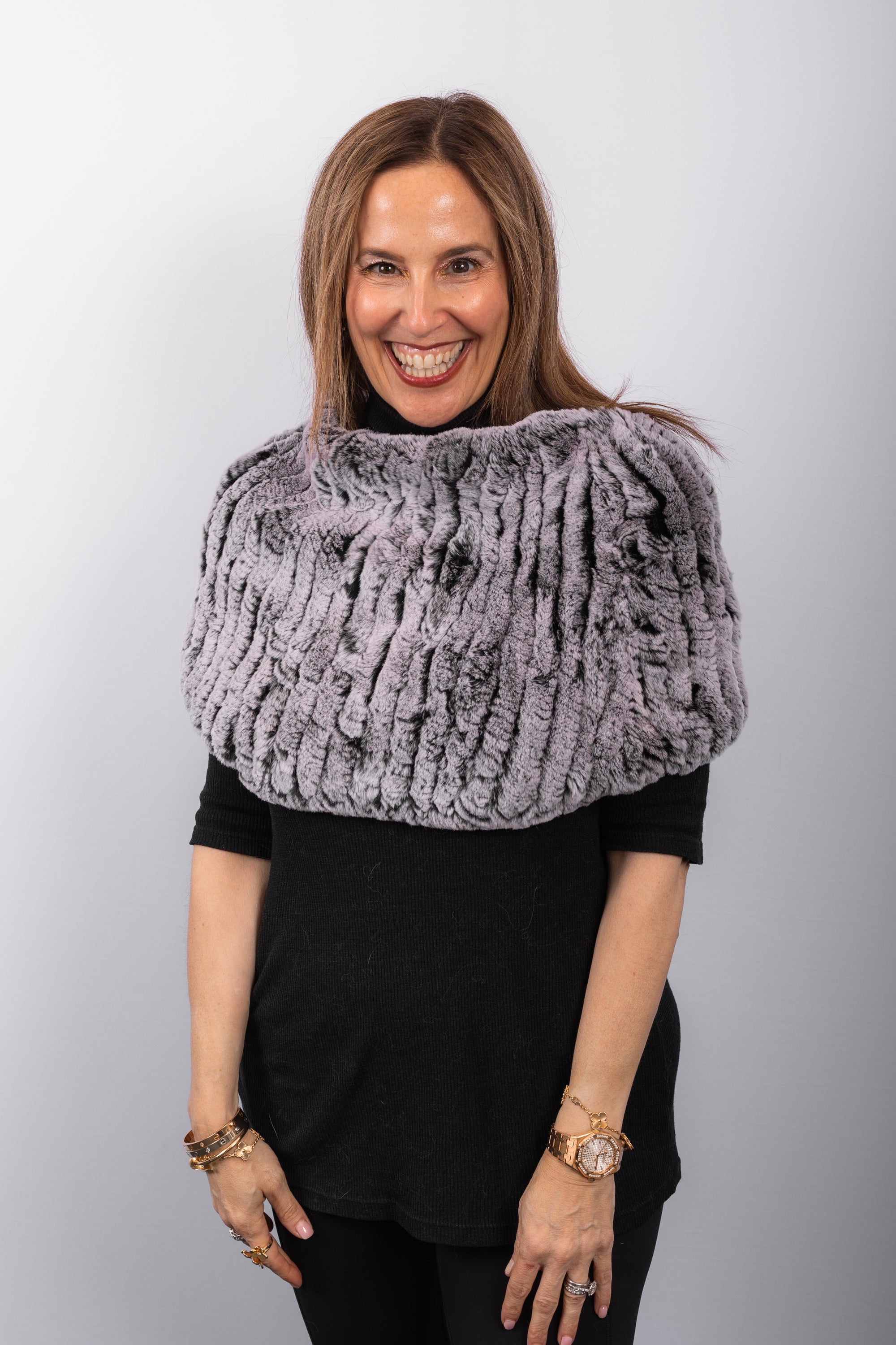 Rex Rabbit Cowl Neck - Black Snowtop