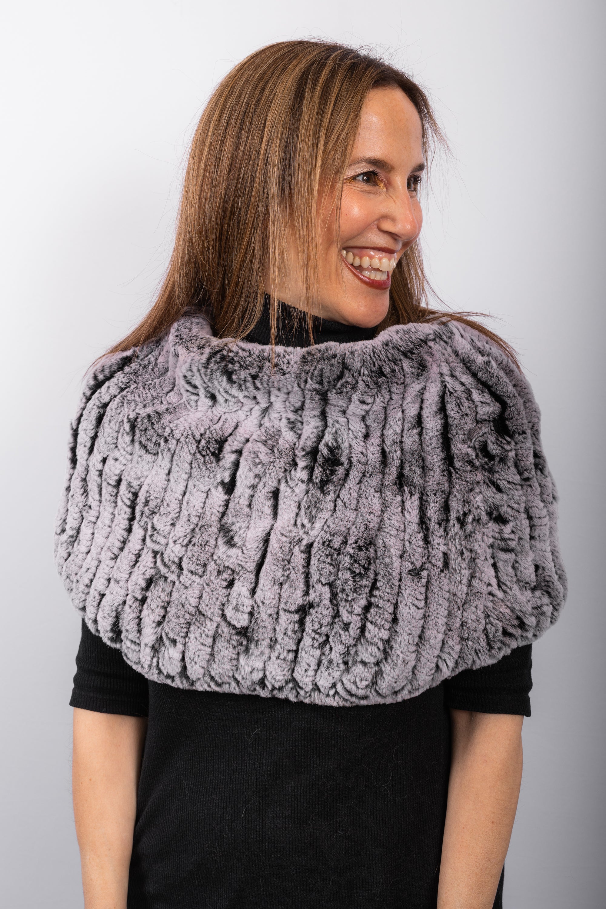 Rex Rabbit Cowl Neck - Black Snowtop