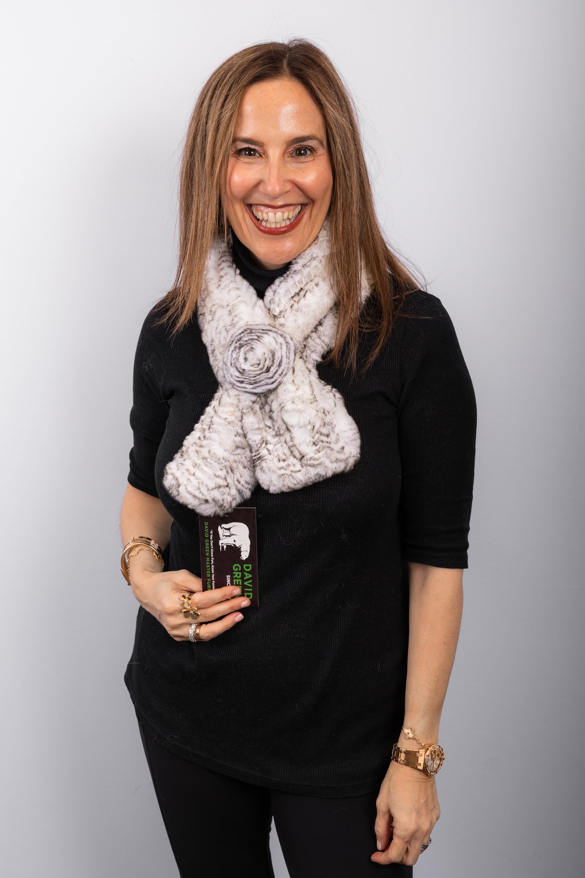 White/Black Rex Rabbit Scarf - Rosette