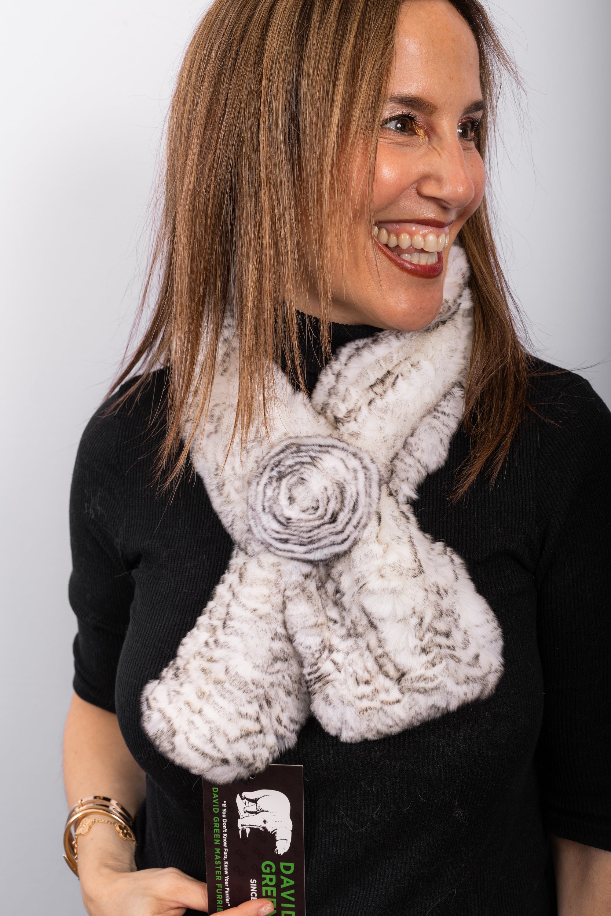 White/Black Rex Rabbit Scarf - Rosette