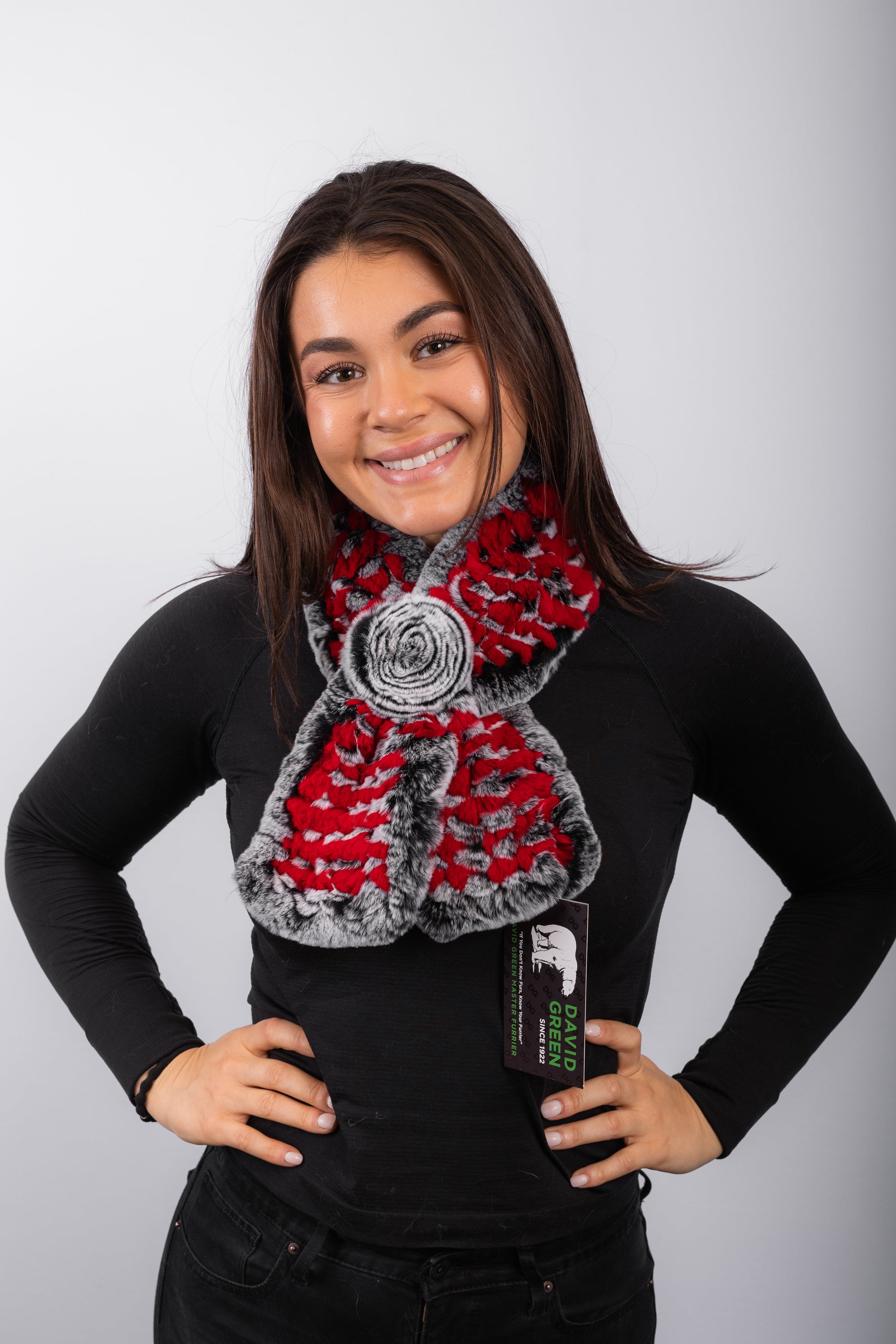 Red Snowtop Rex Rabbit Scarf - Rosette