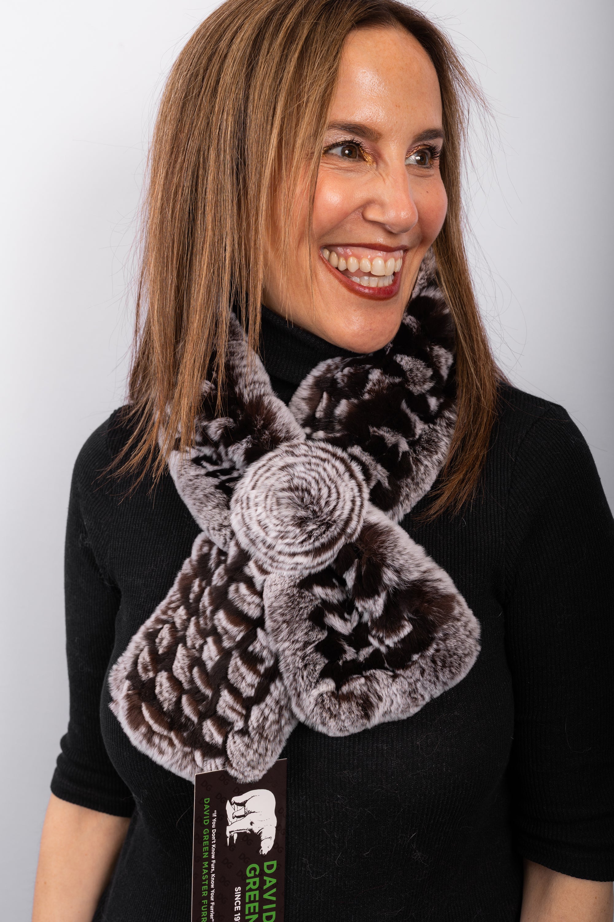 Espresso Snowtop Rex Rabbit Scarf - Rosette