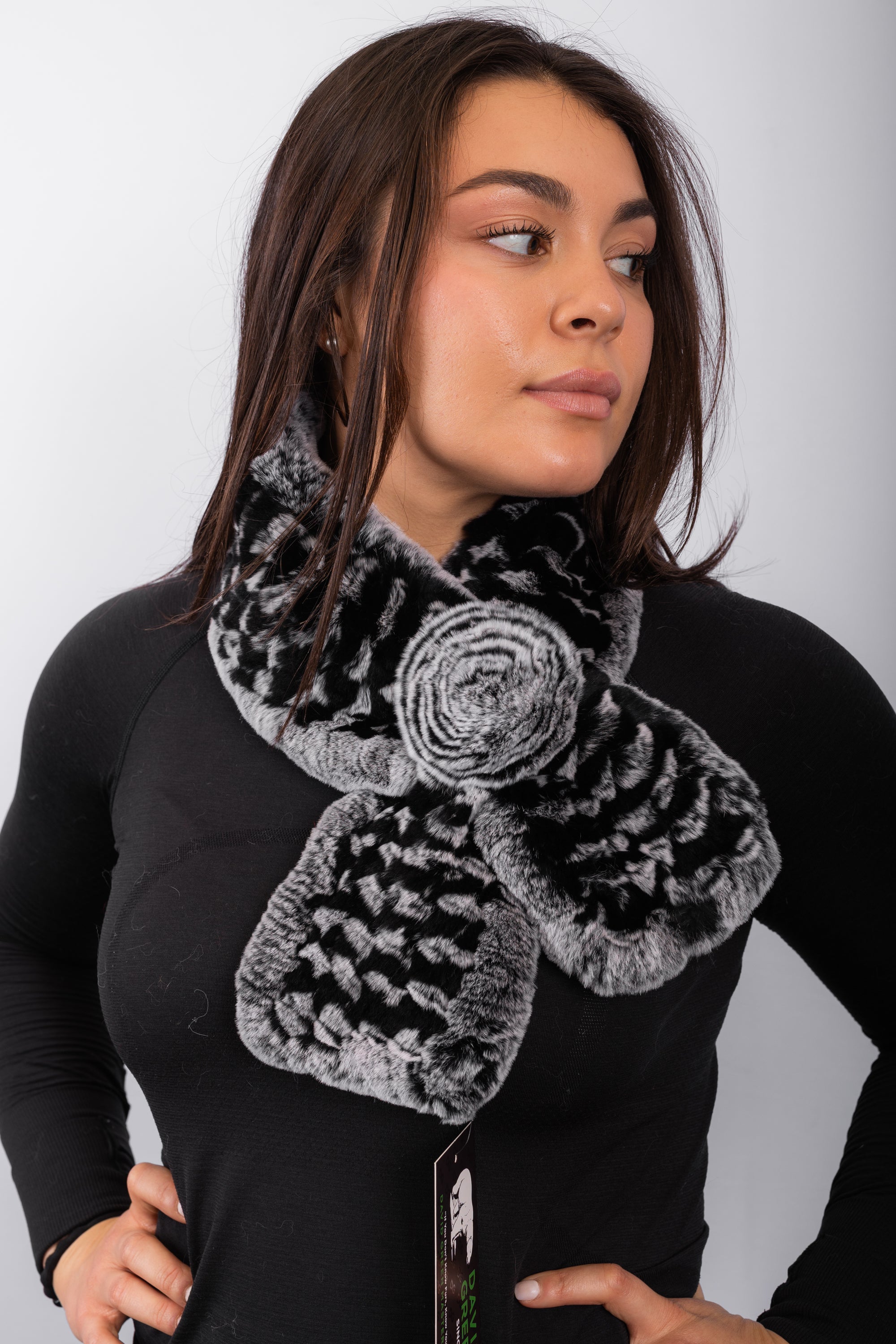 Black Snowtop Rex Rabbit Scarf - Rosette
