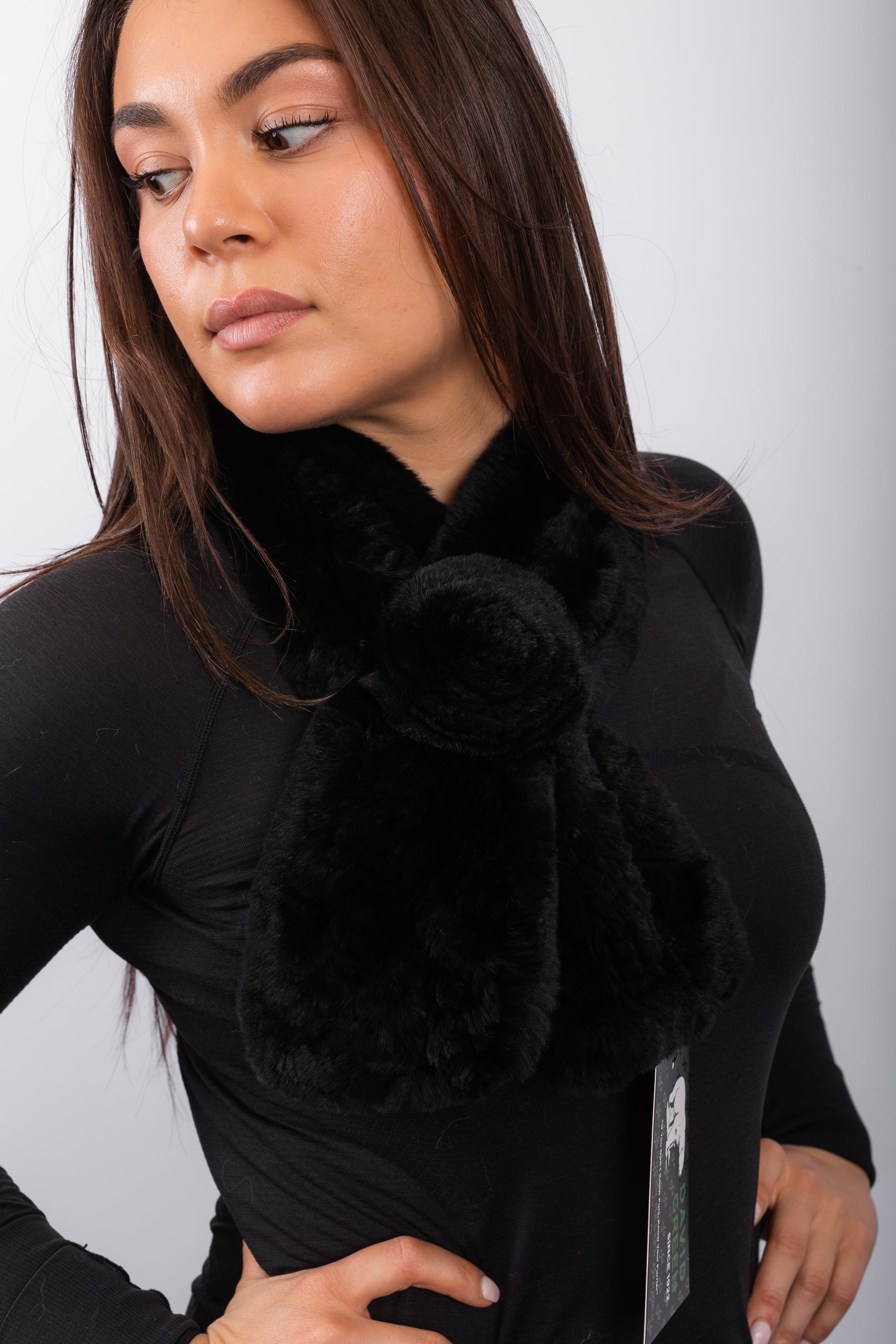 Black Rex Rabbit Scarf - Rosette