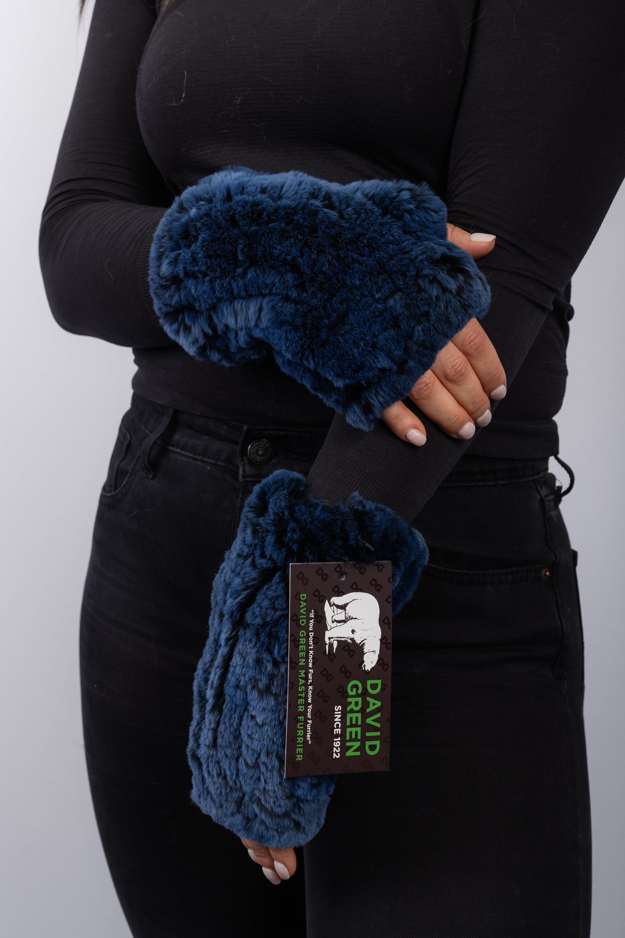 Antique Cobalt Rex Rabbit Fingerless Gloves