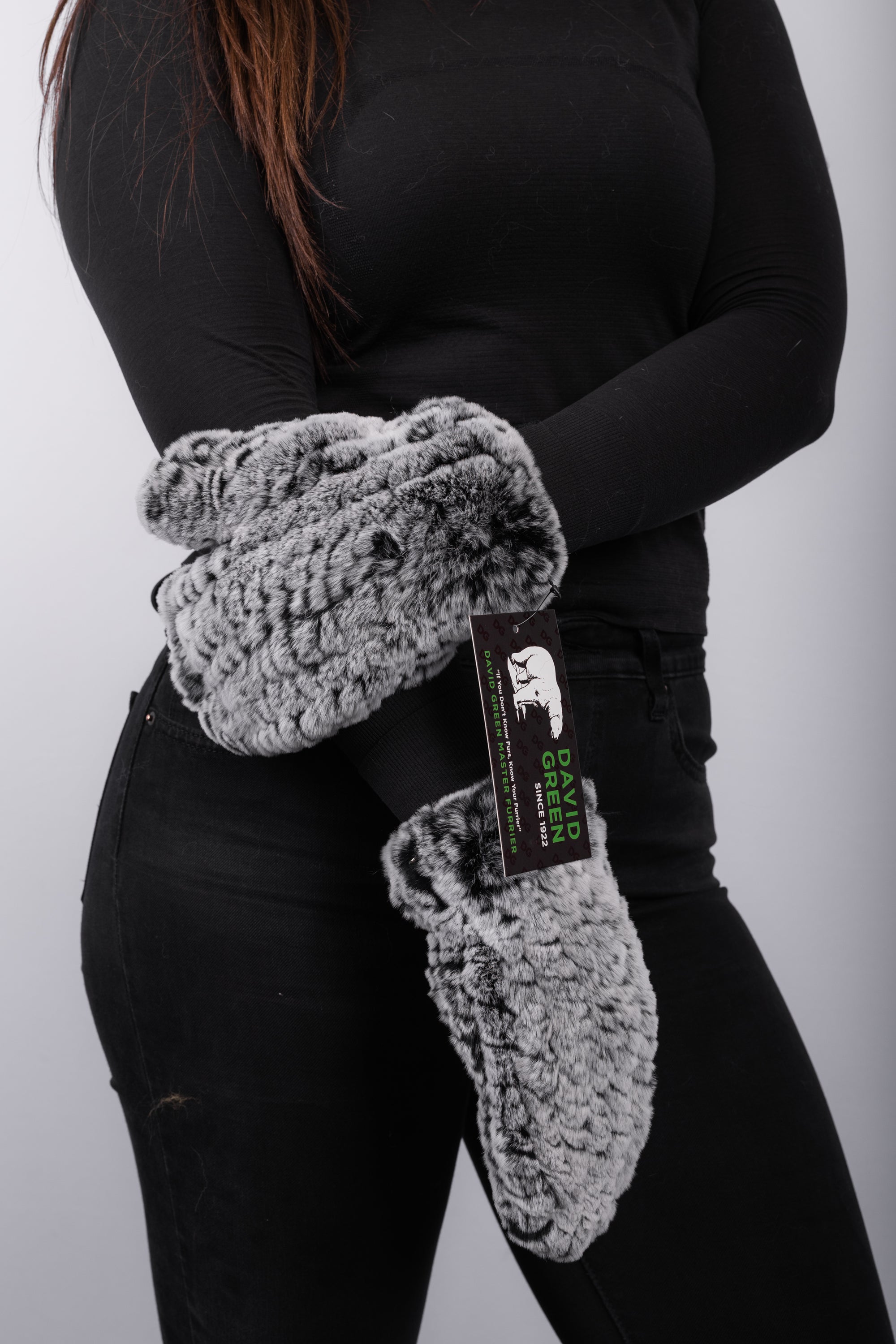 Black Snowtop Rex Rabbit Mittens