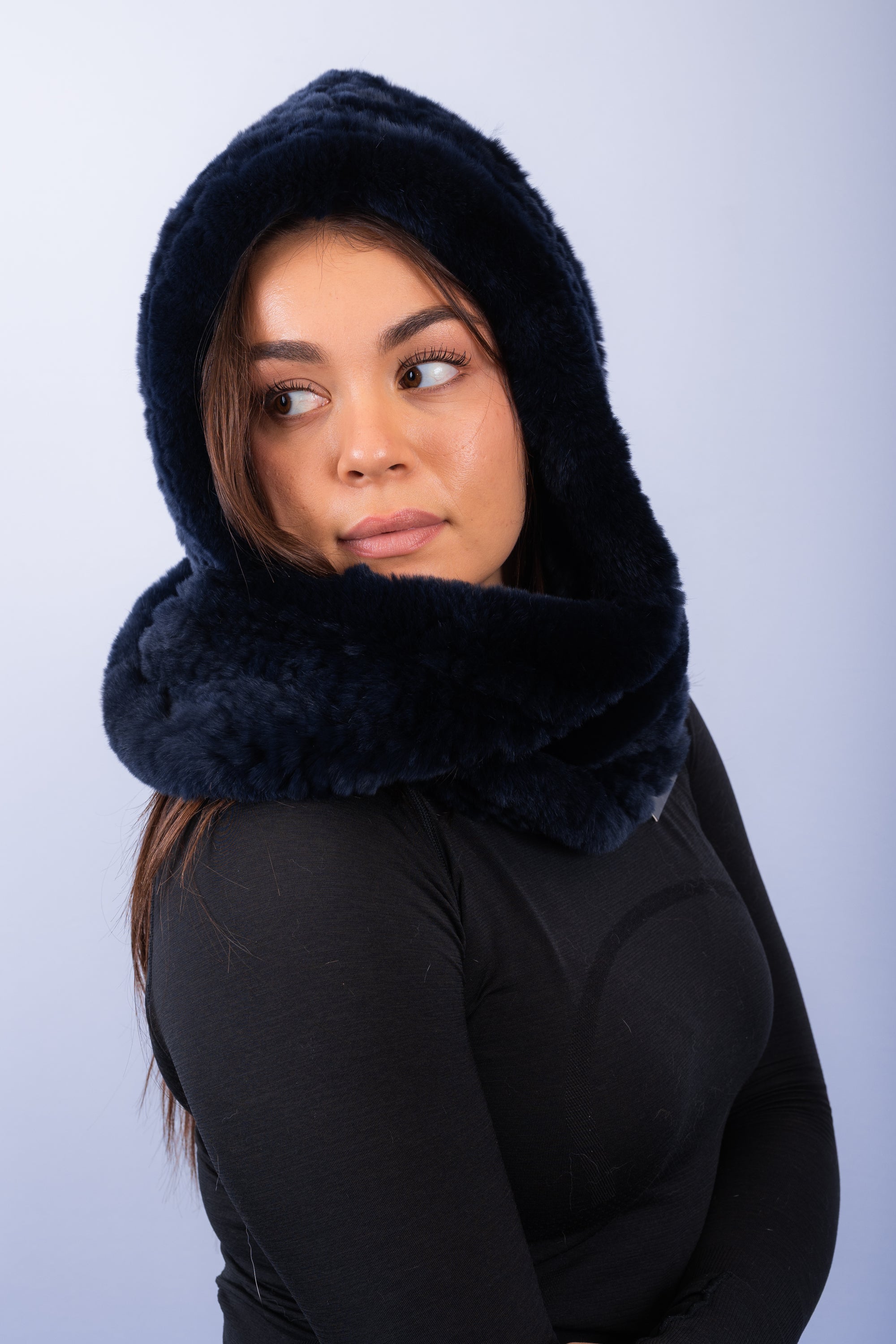 Midnight Navy Rex Rabbit Hooded Scarf
