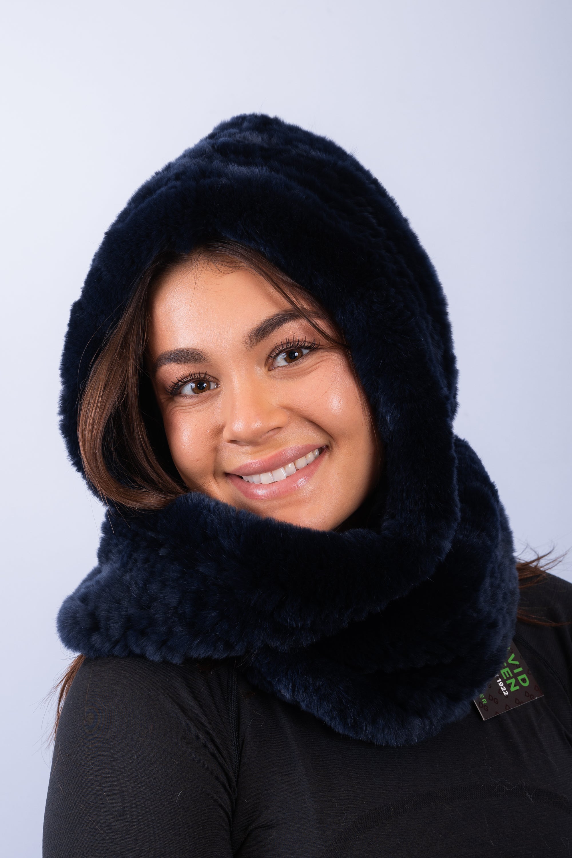 Midnight Navy Rex Rabbit Hooded Scarf