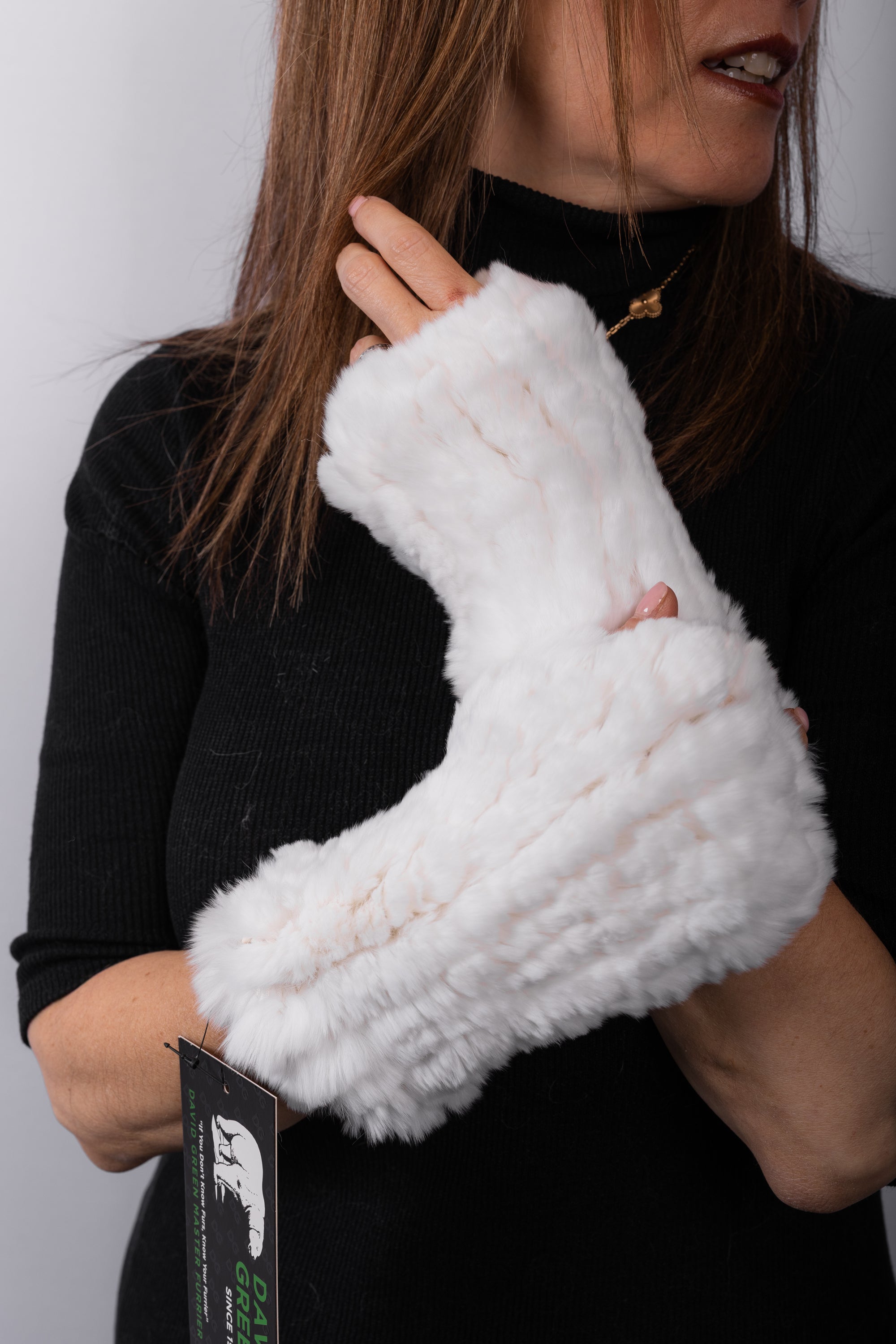 White Rex Rabbit Fingerless Gloves