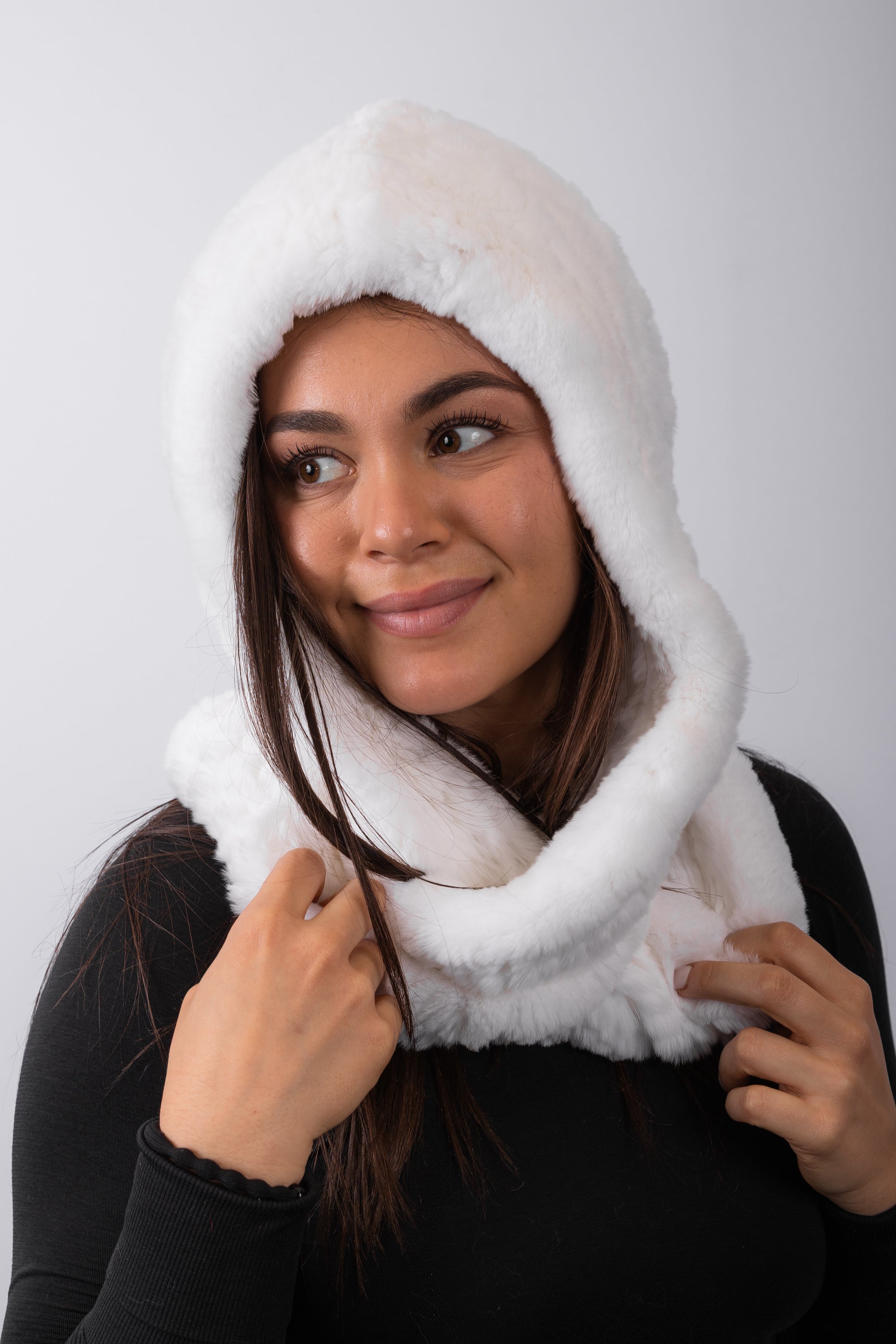 White Rex Rabbit Hooded Scarf