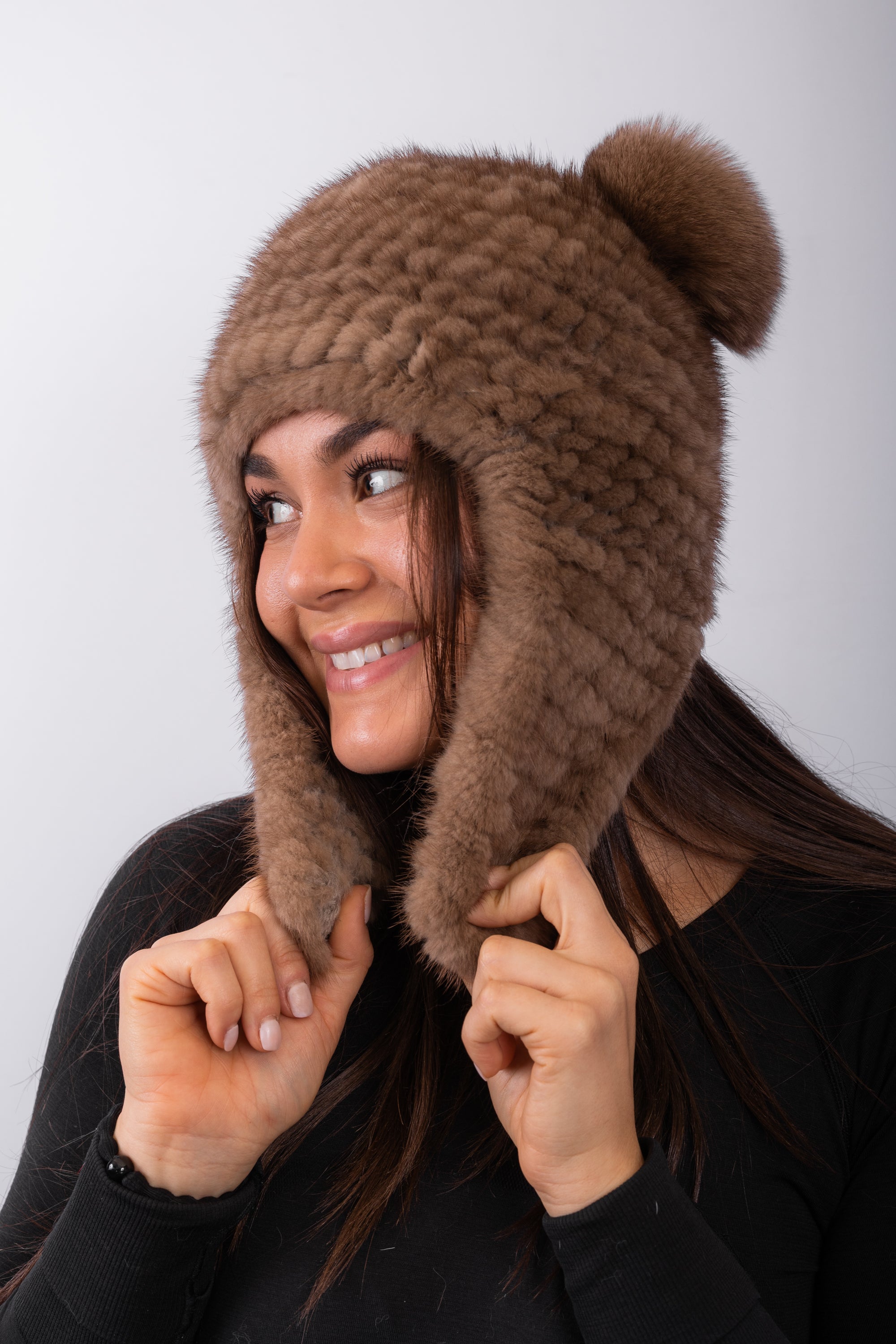 Toffee Mink Hat with Toffee Fox