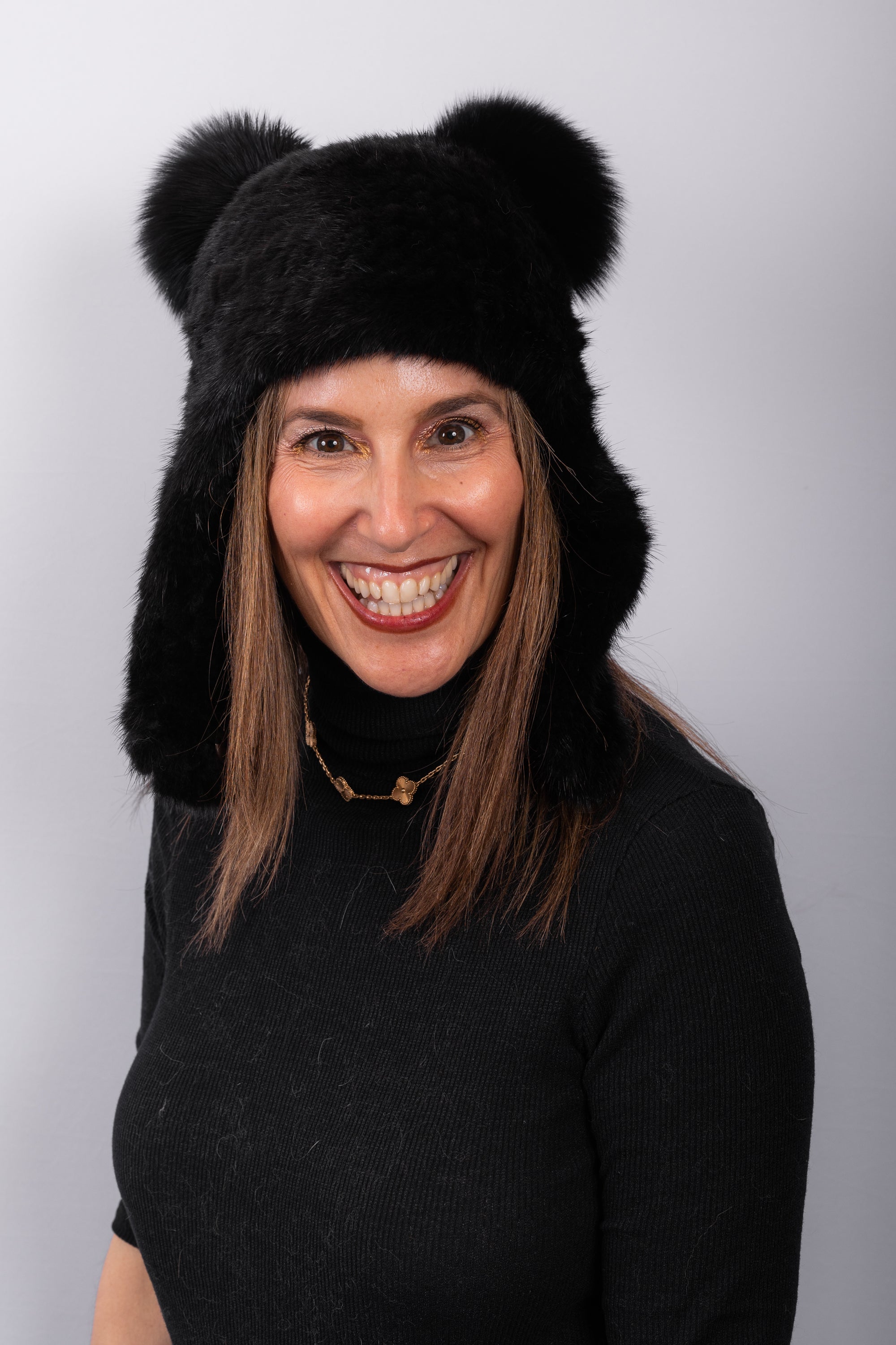 Black Mink Hat with Black Fox