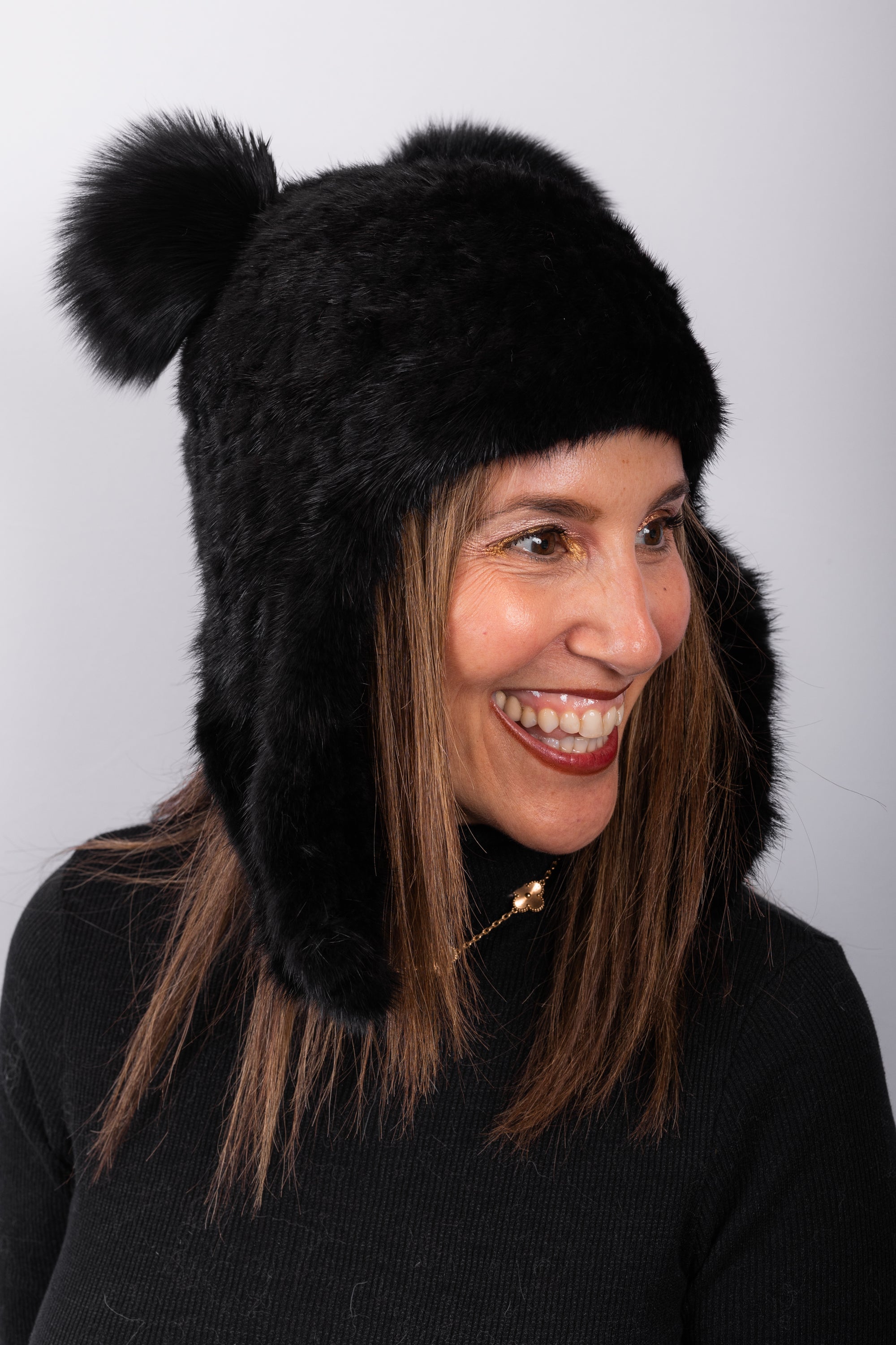 Black Mink Hat with Black Fox