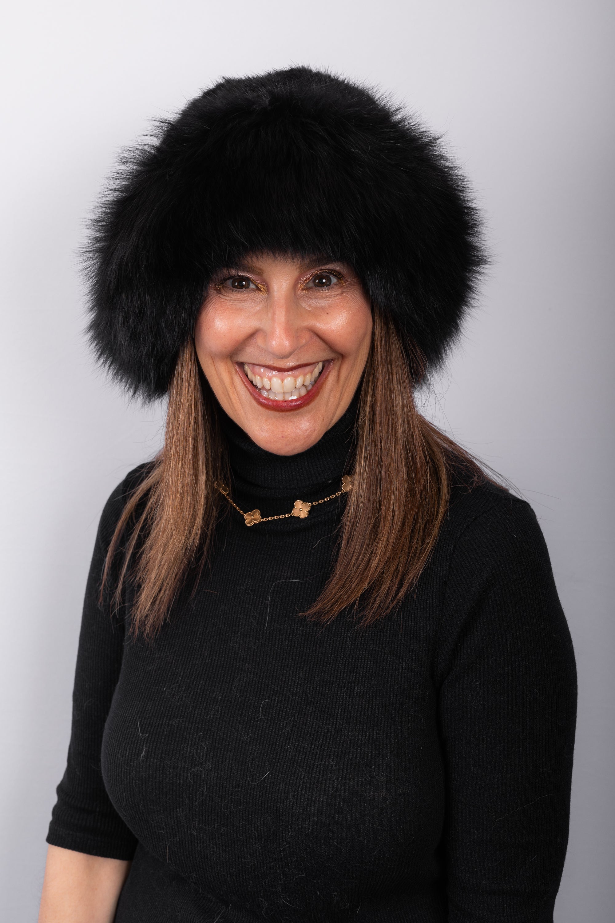 Black Mink Hat with Black Fox Fur Trim - Traditional Style