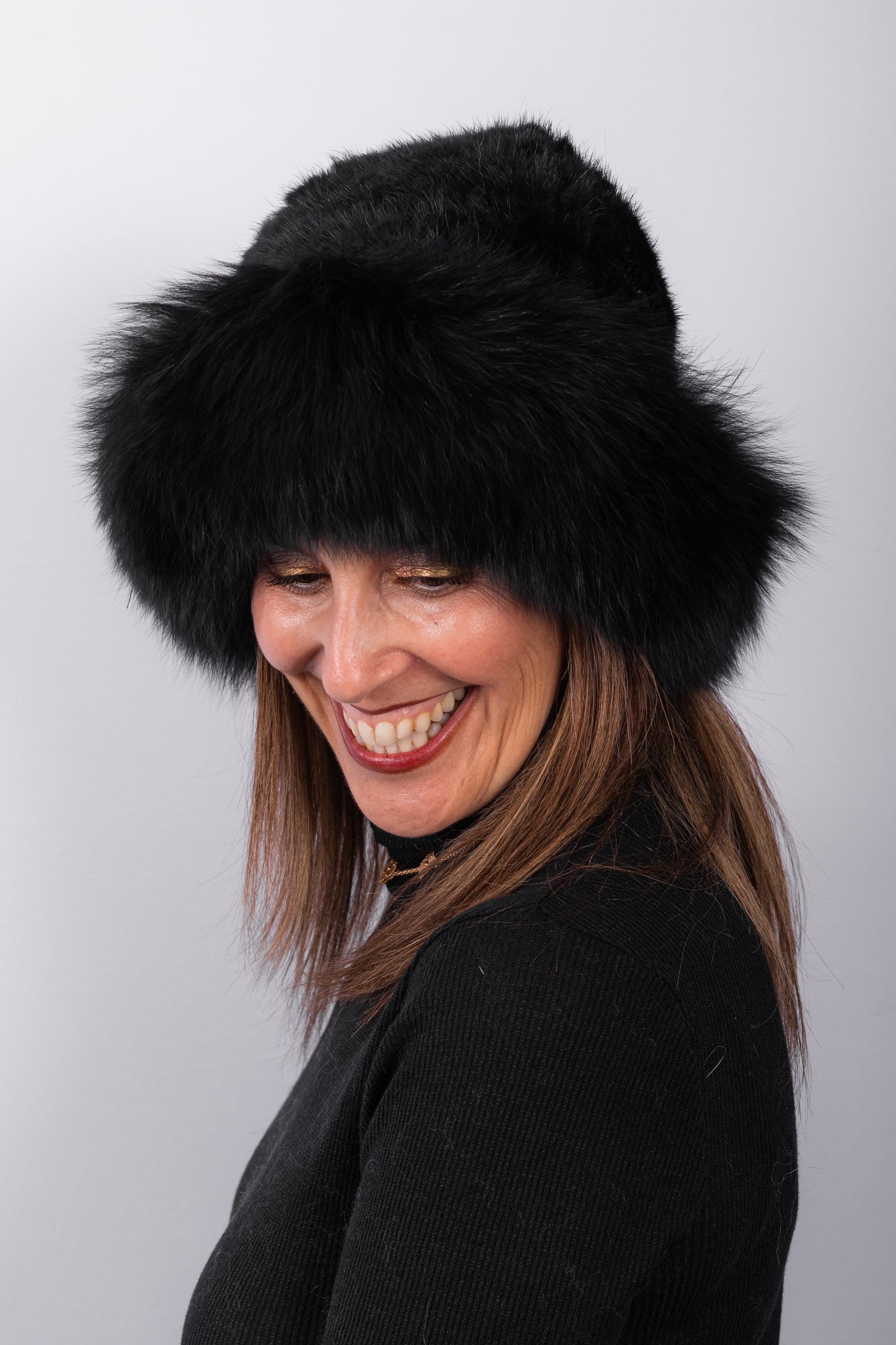 Black Mink Hat with Black Fox Fur Trim - Traditional Style