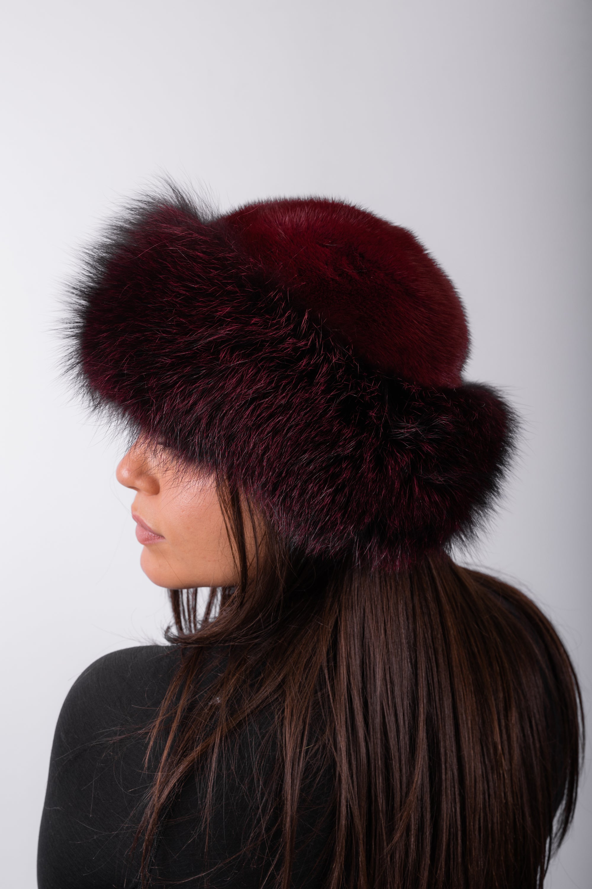 Berry Mink Hat with Berry Indigo Fox Fur Trim