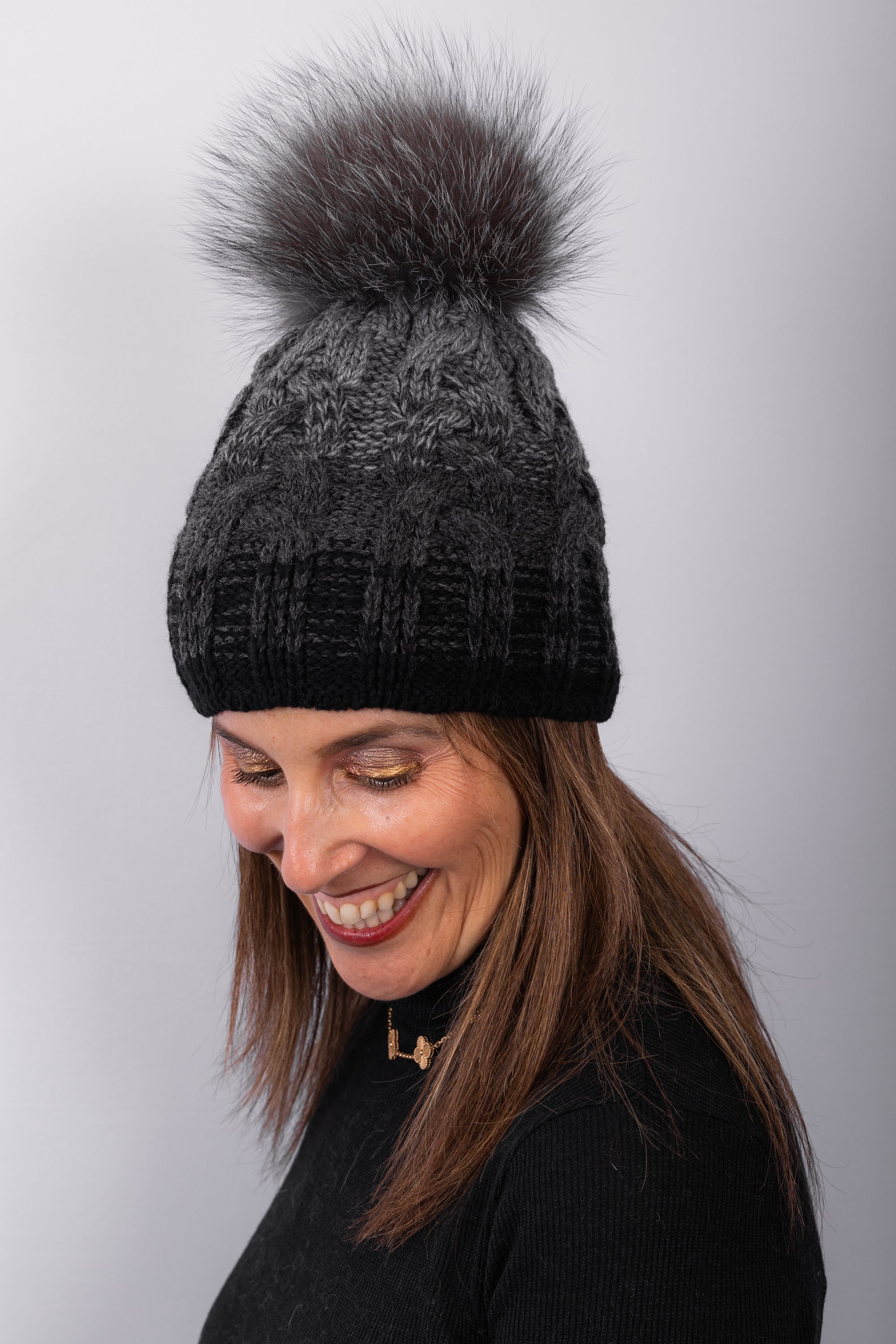 Cable Knit "Alaska" Hat with Fox - Glacial Moraine