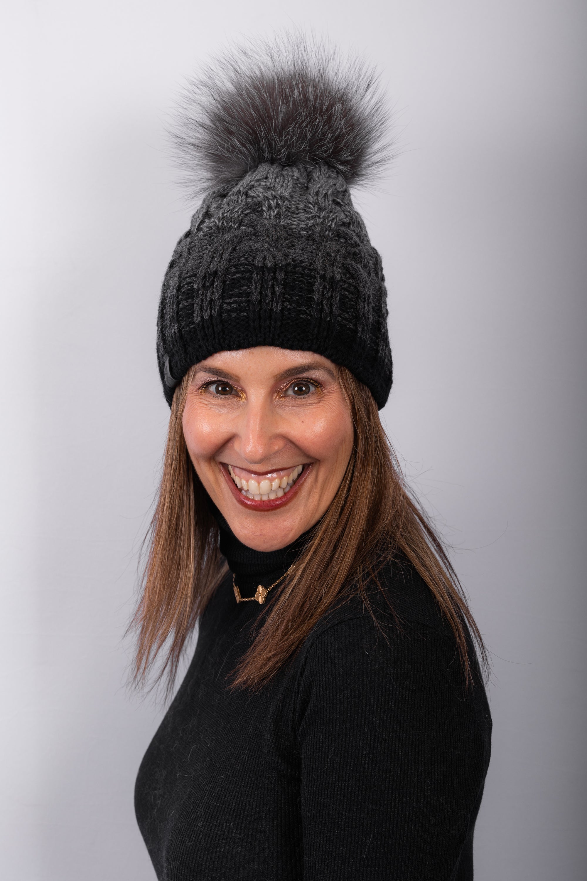 Cable Knit "Alaska" Hat with Fox - Glacial Moraine