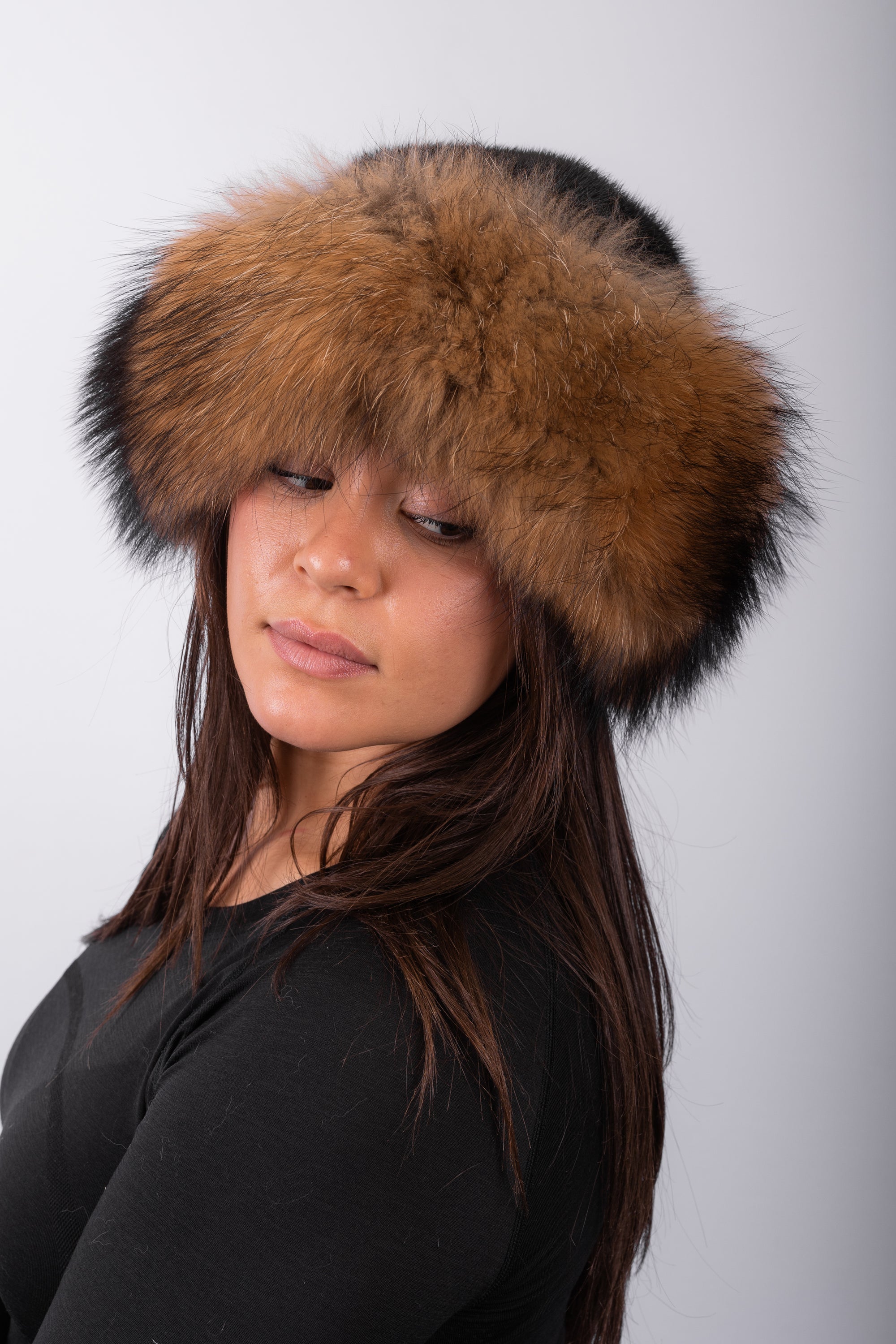 Black Mink Hat with Natural Asiatic Raccoon Fur Trim