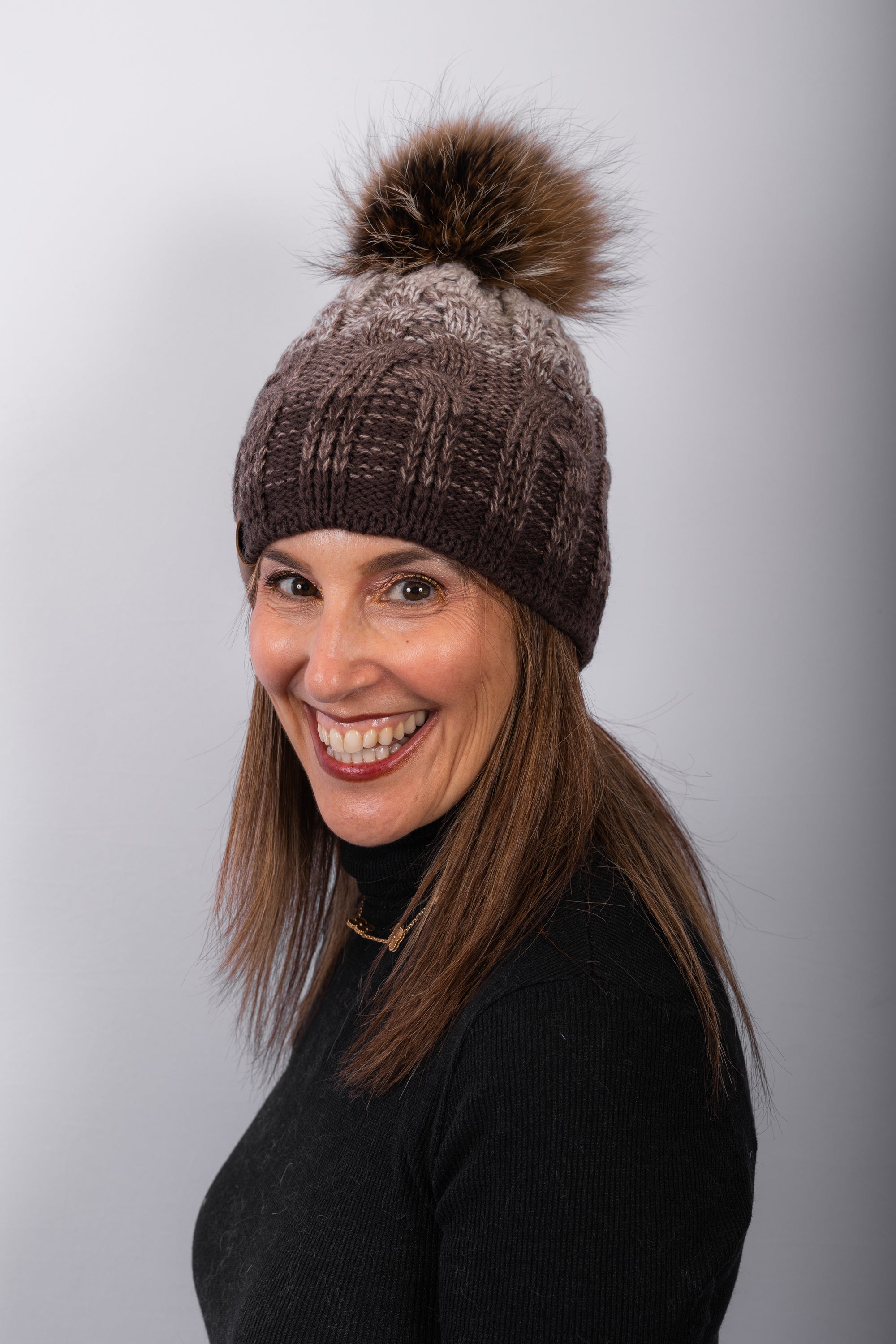 Cable Knit "Alaska" Hat with Fox - Termination Dust