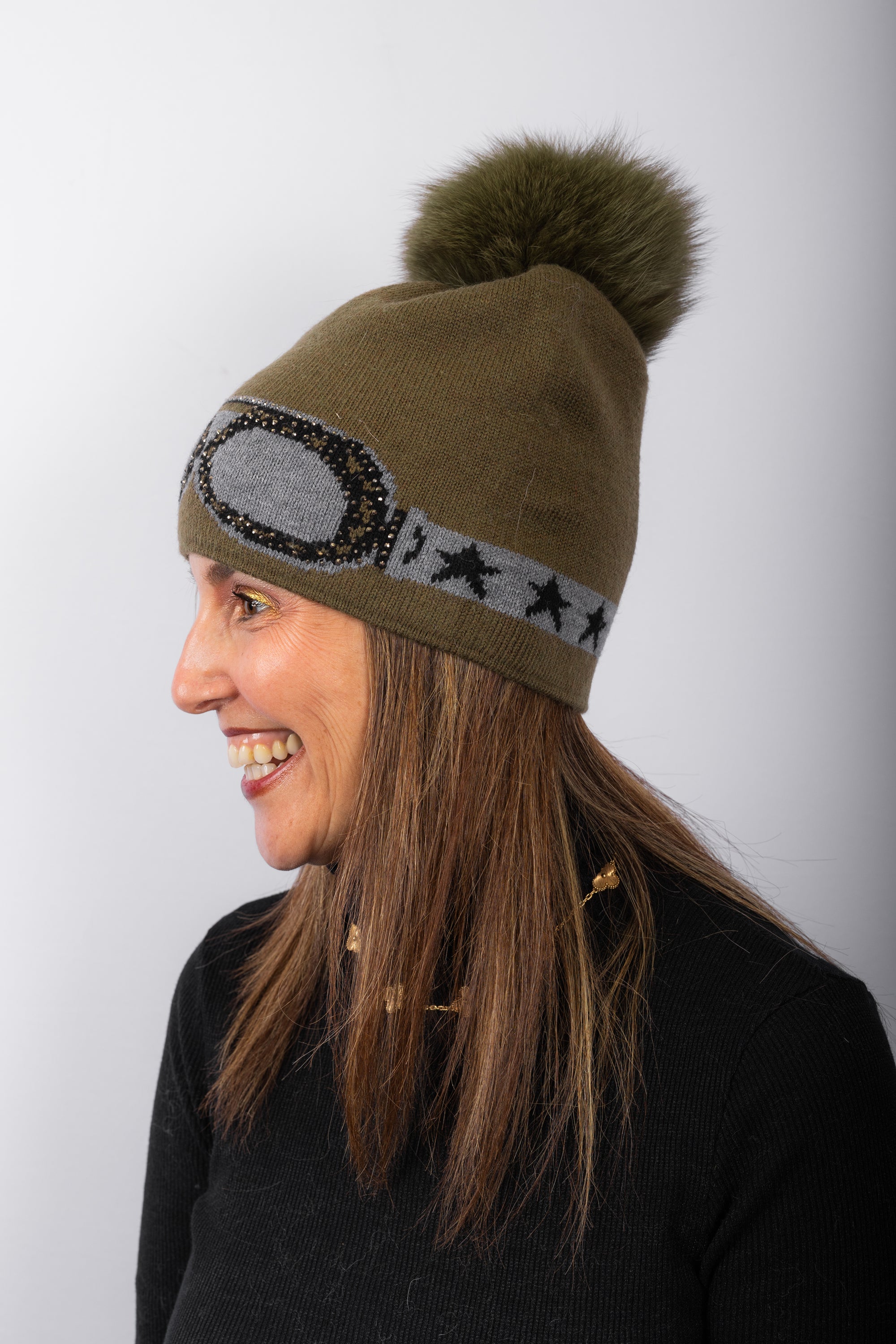 Army Knit Hat with Fox