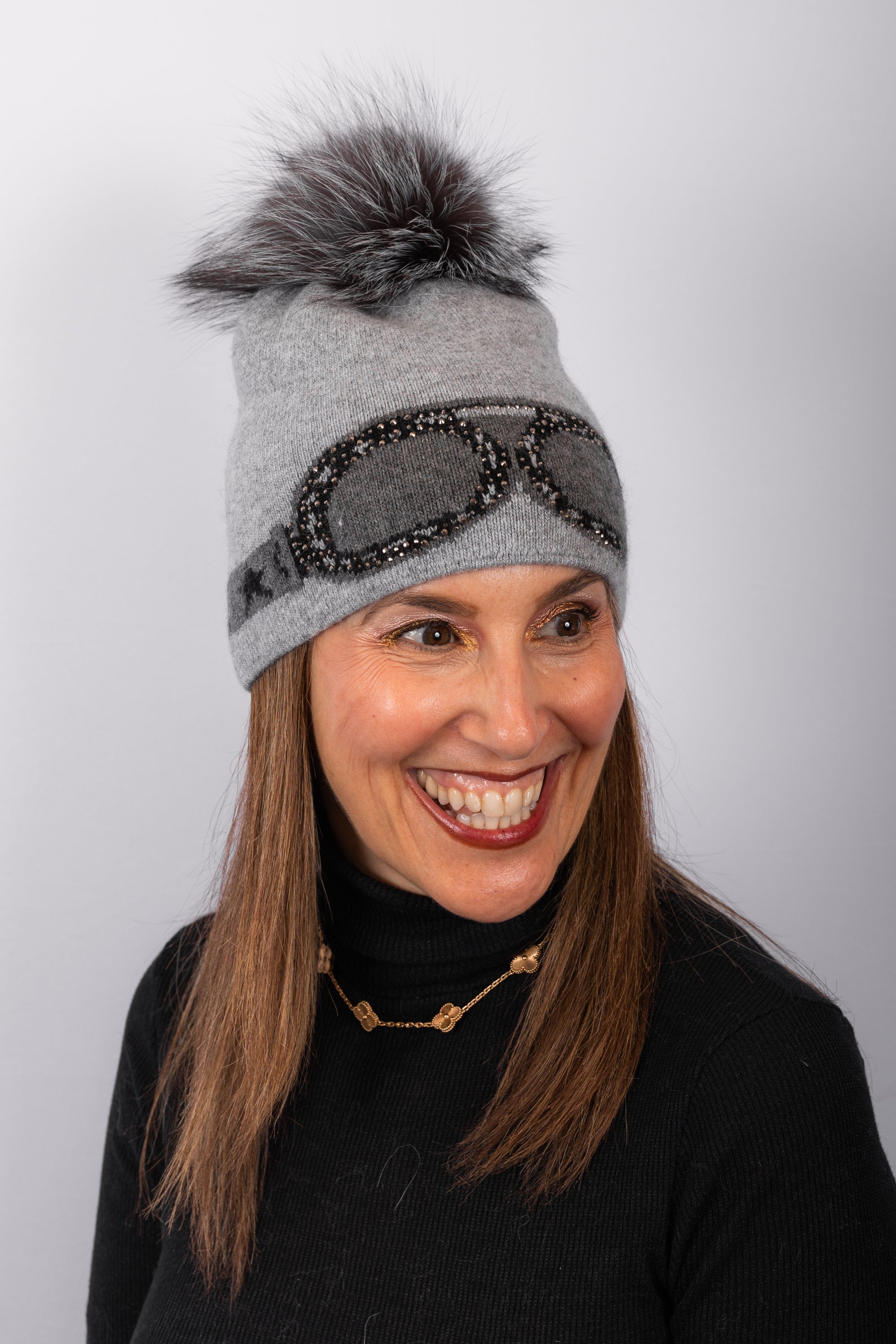 Grey Knit Hat with Silver Fox