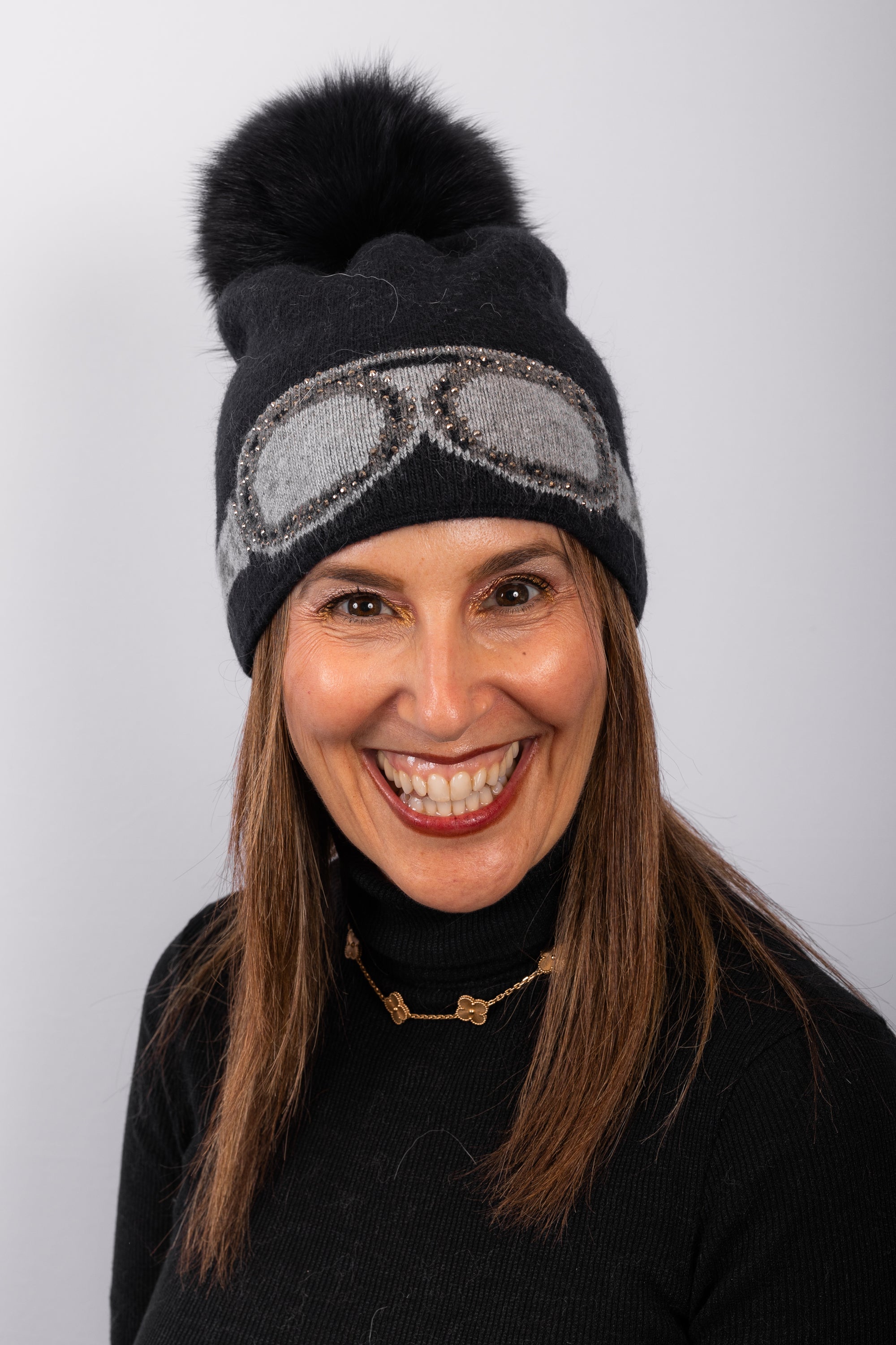 Navy Knit Hat with Navy Fox