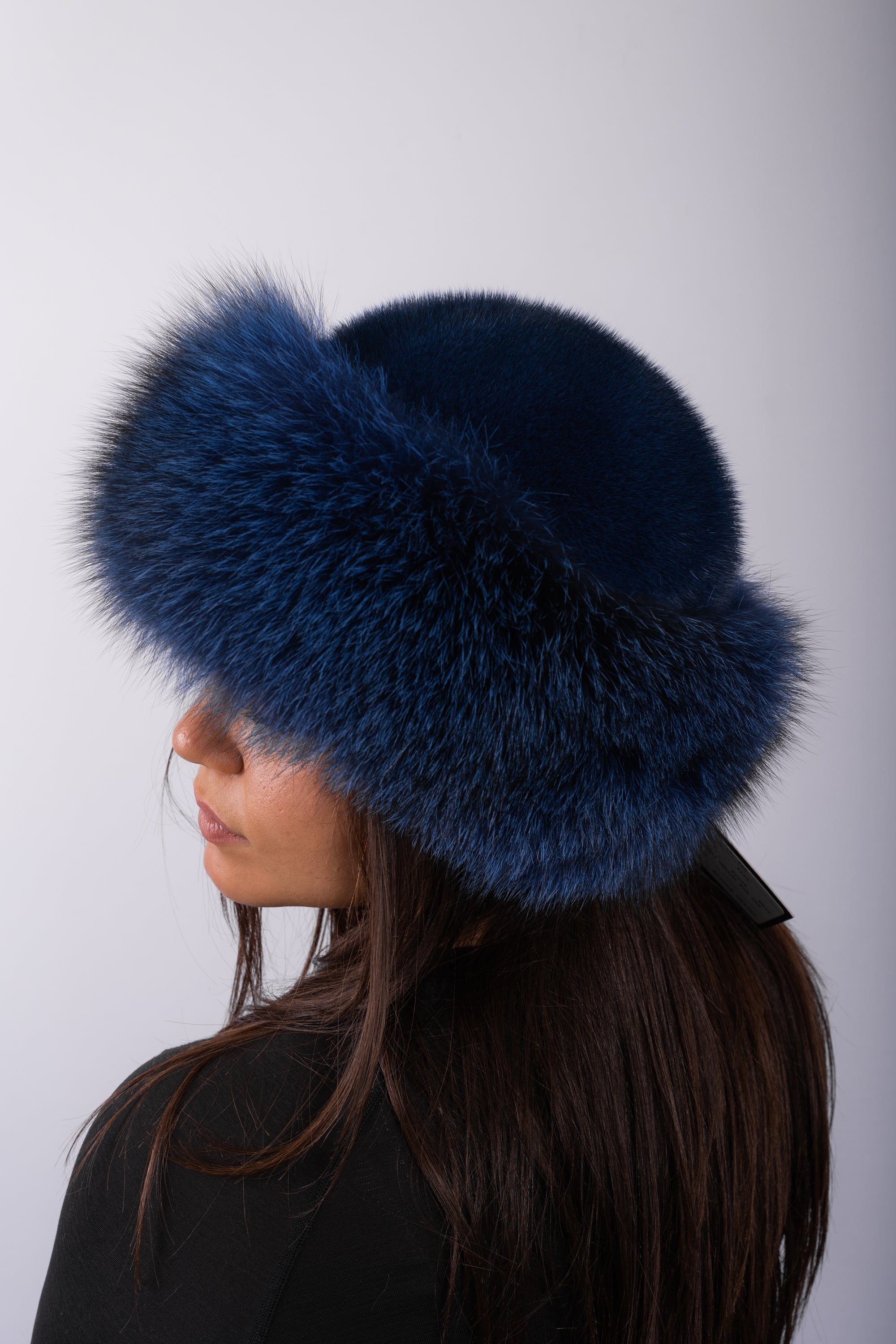 Electric Blue Mink Hat with Electric Blue Indigo Fox Fur Trim