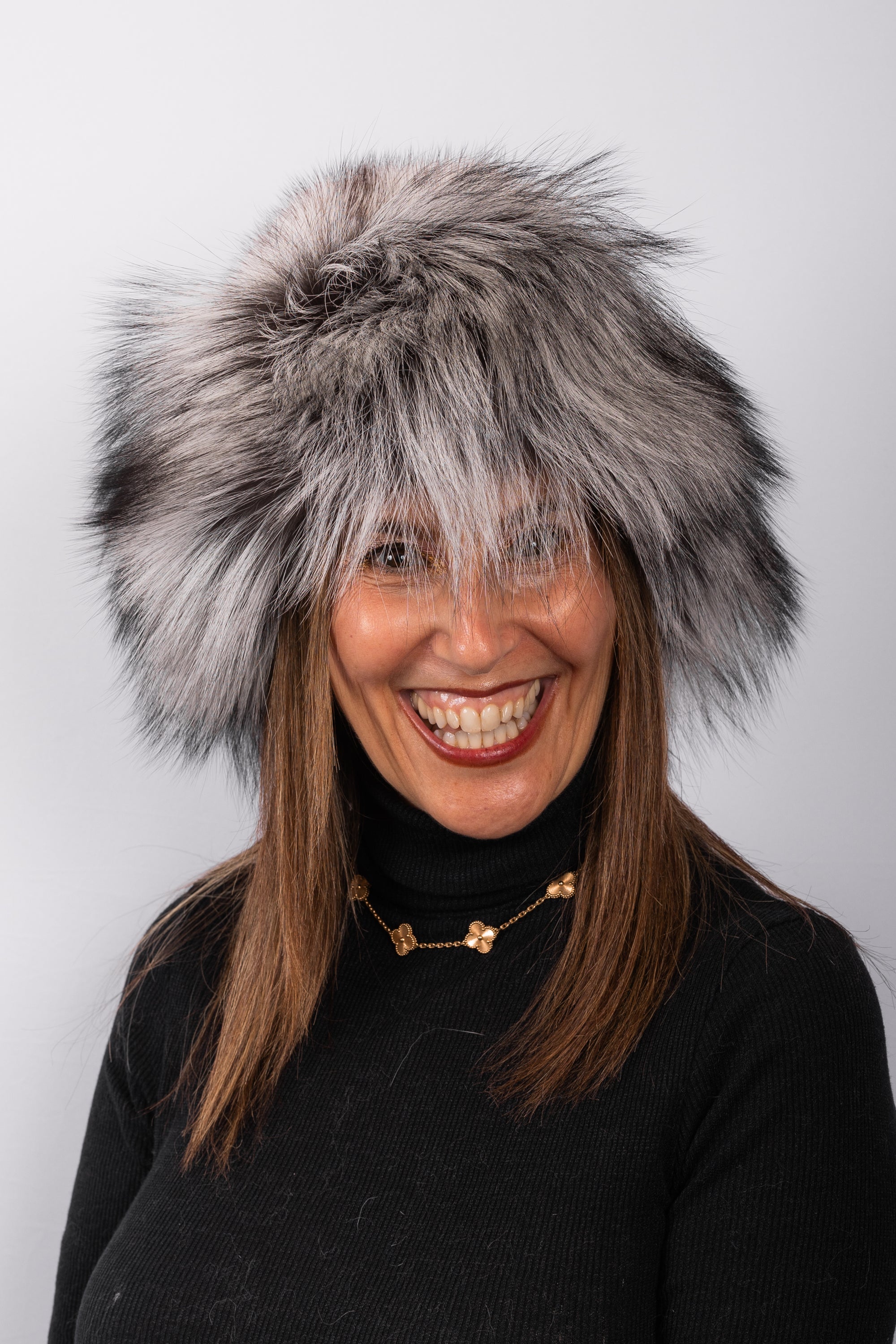 Natural Cross Mink Hat with Silver Fox Fur Trim