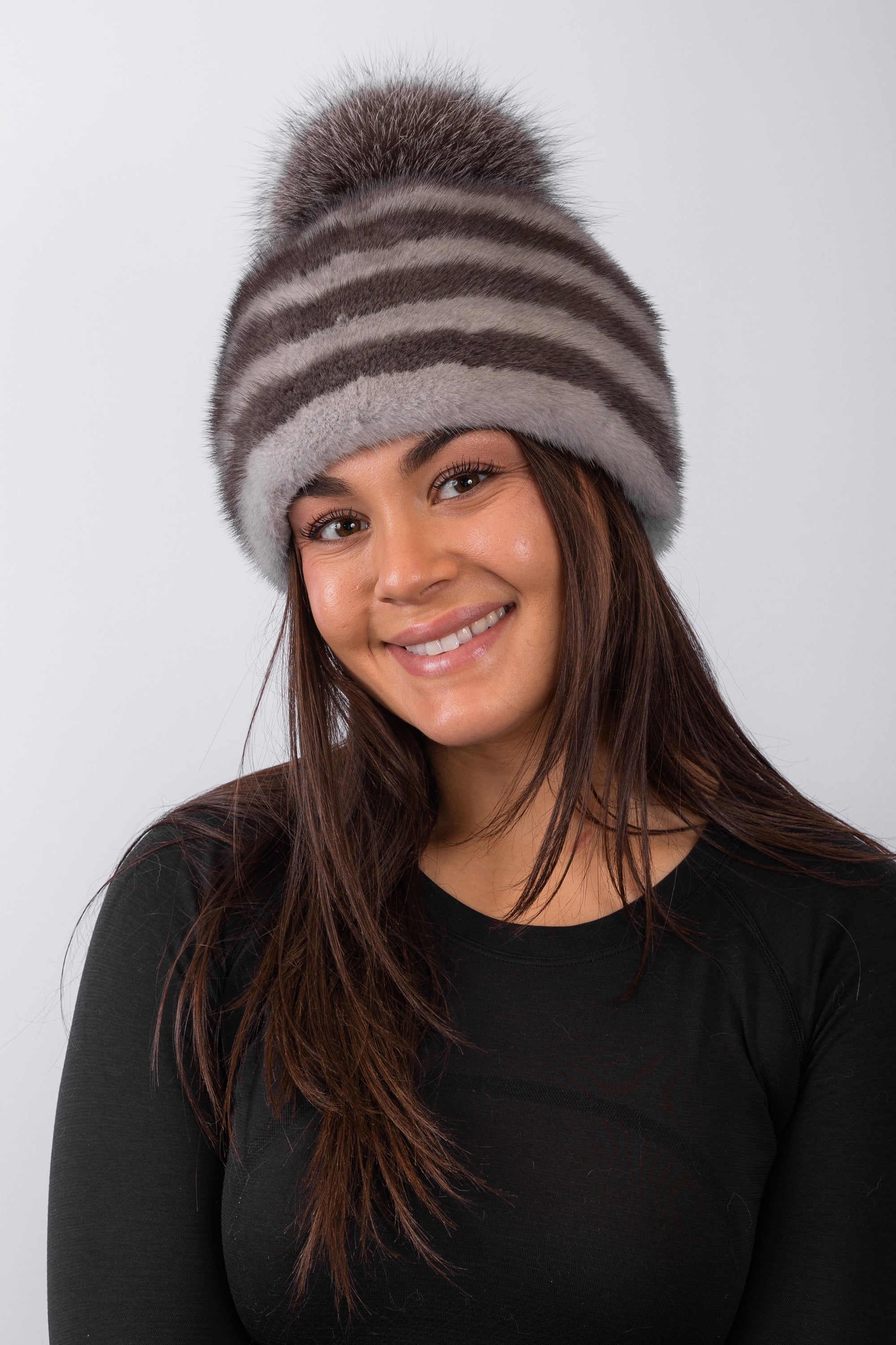 Natural Blue Iris/Sapphire Mink Hat with Indigo Fox