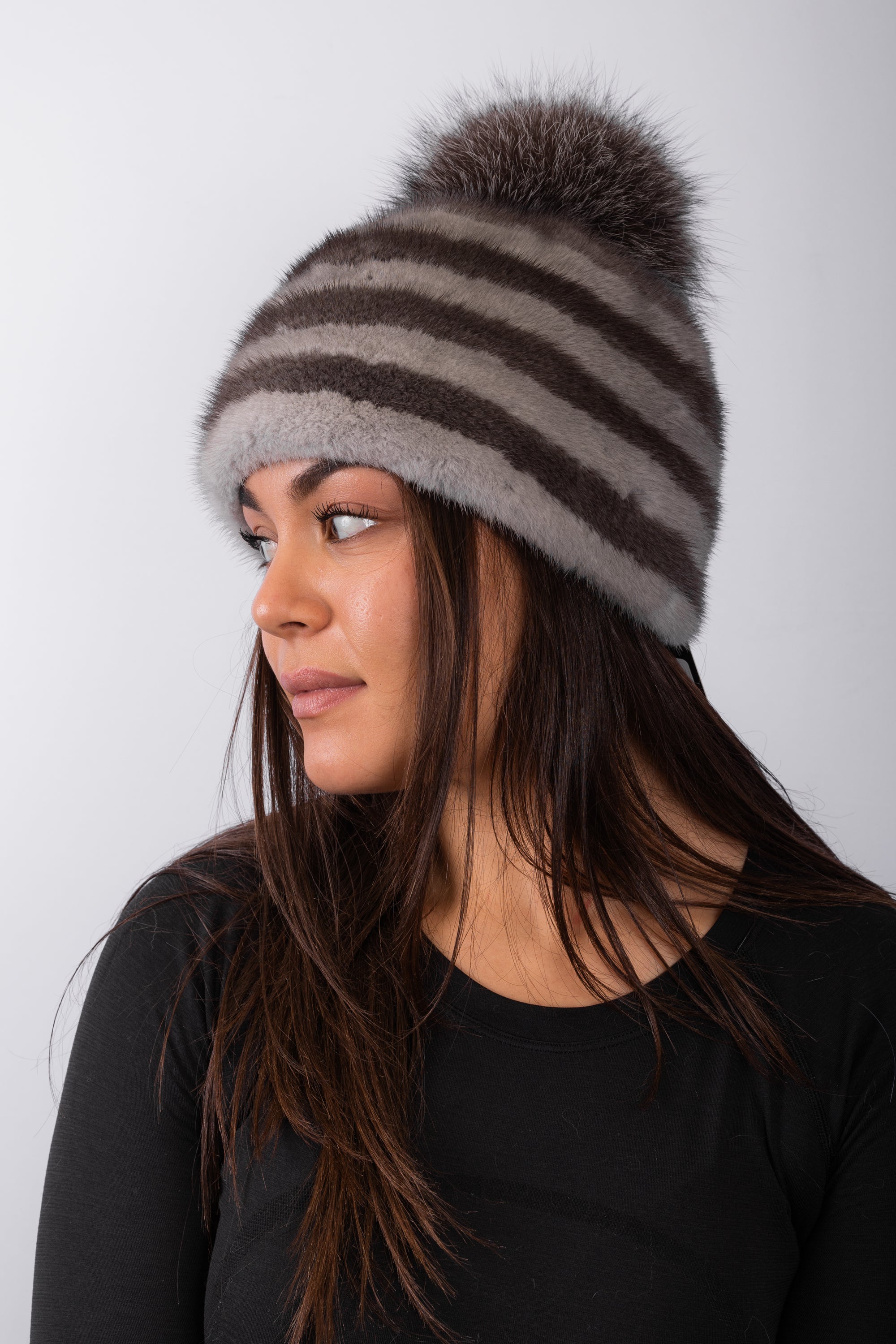 Natural Blue Iris/Sapphire Mink Hat with Indigo Fox