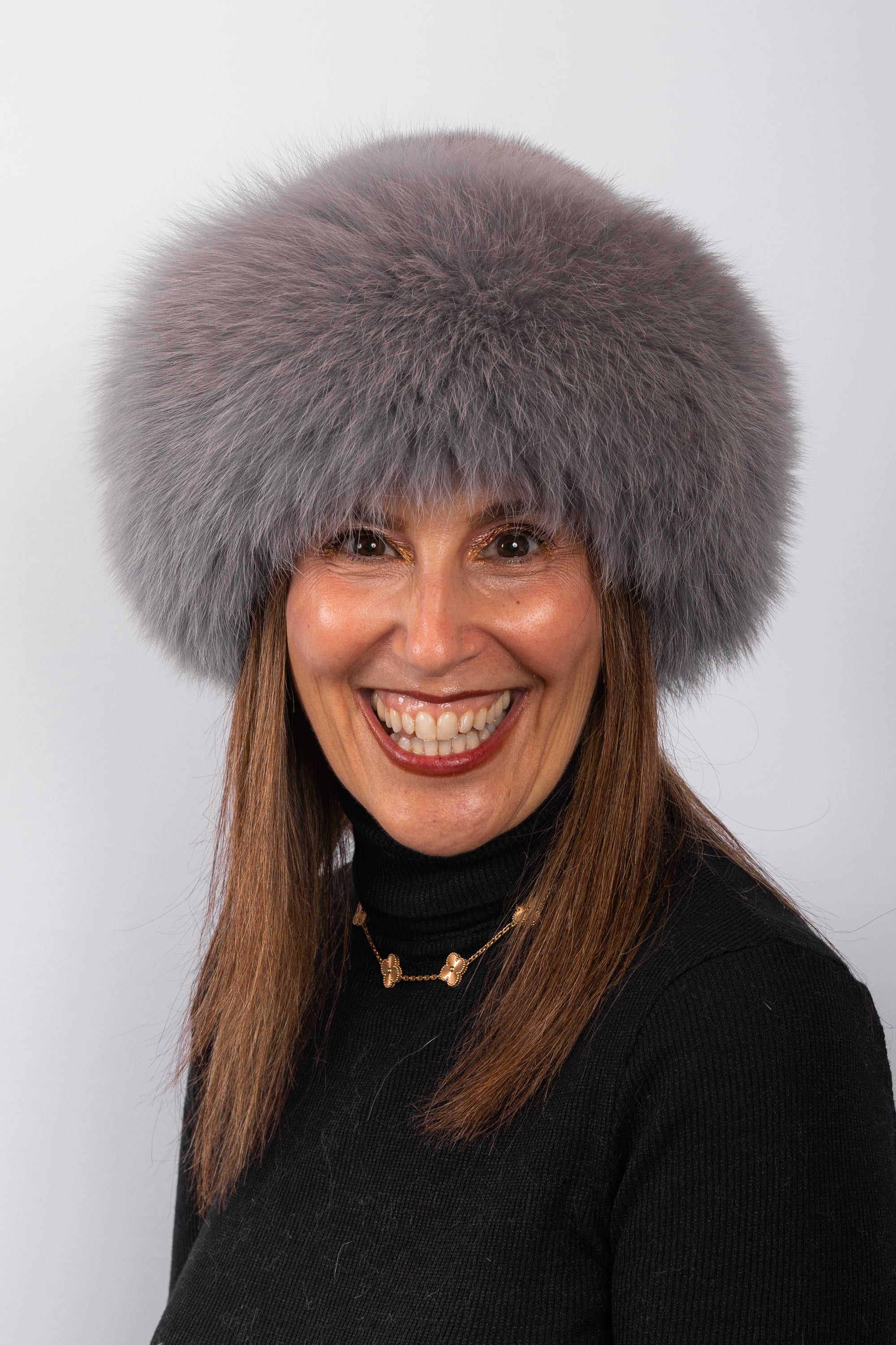 Natural Sapphire Mink Hat with Sapphire Fox Fur Trim
