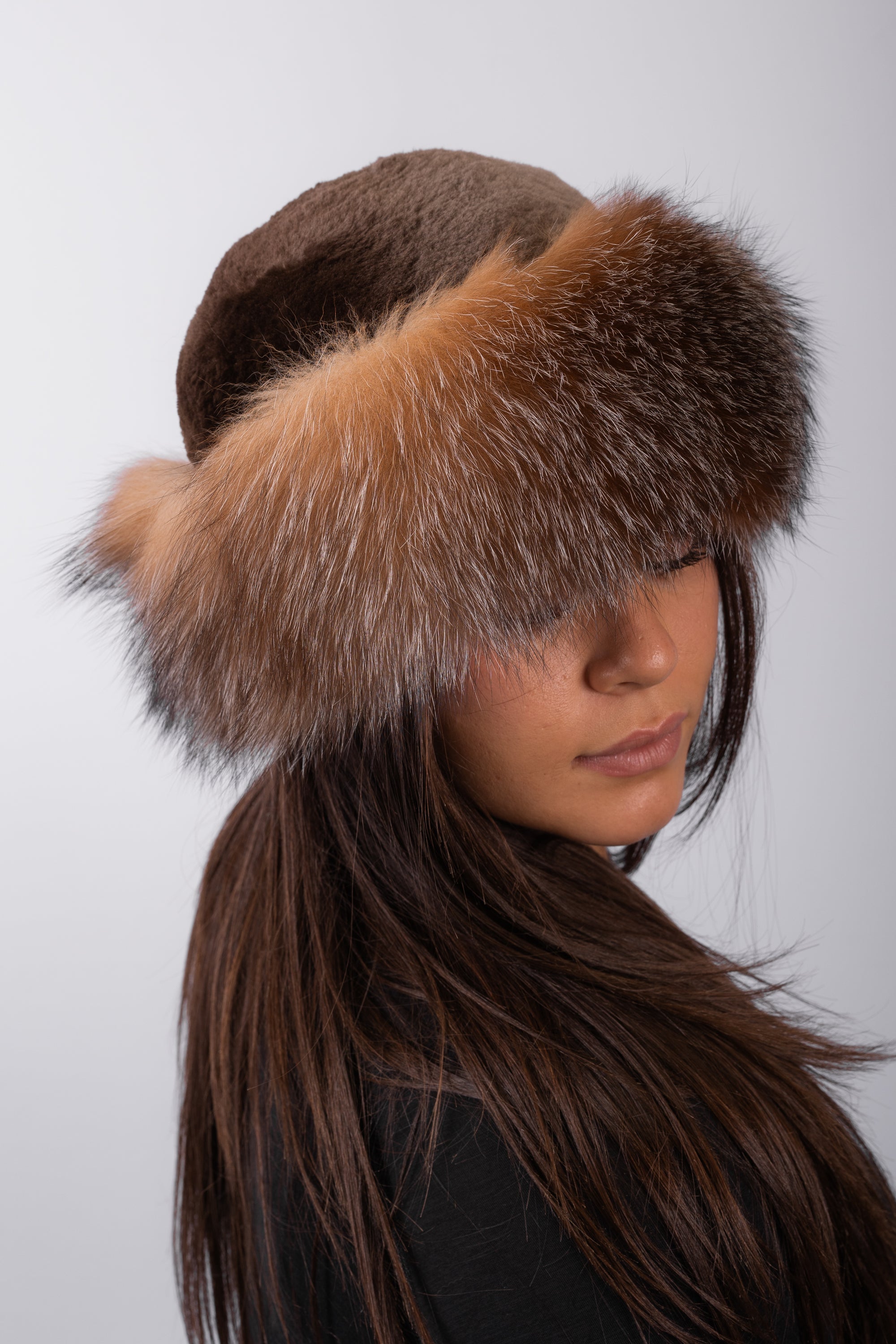 Phantom Sheared Beaver Hat with Crystal Fox Fur Trim