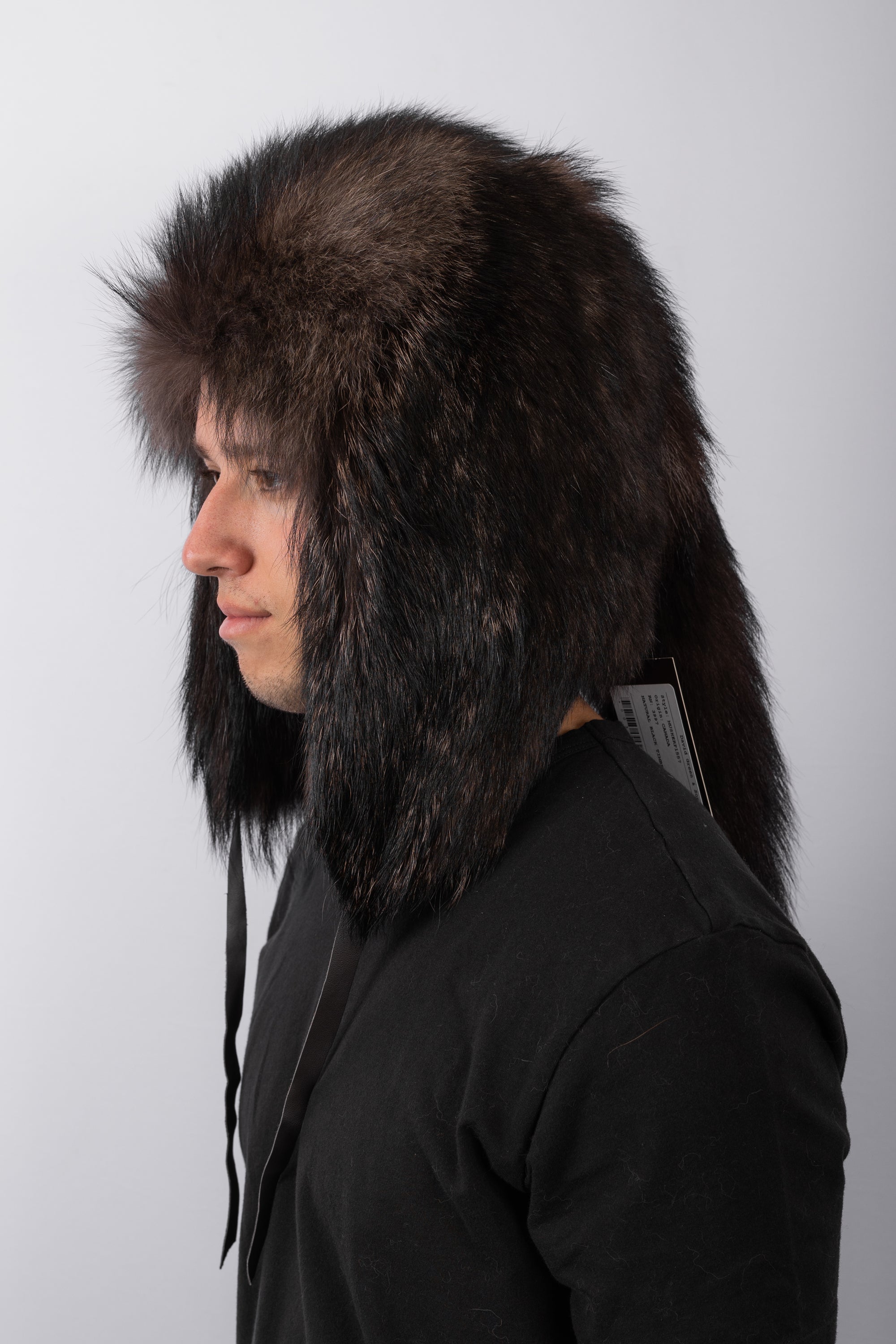Natural Black Timberwolf Musher Hat with Tail