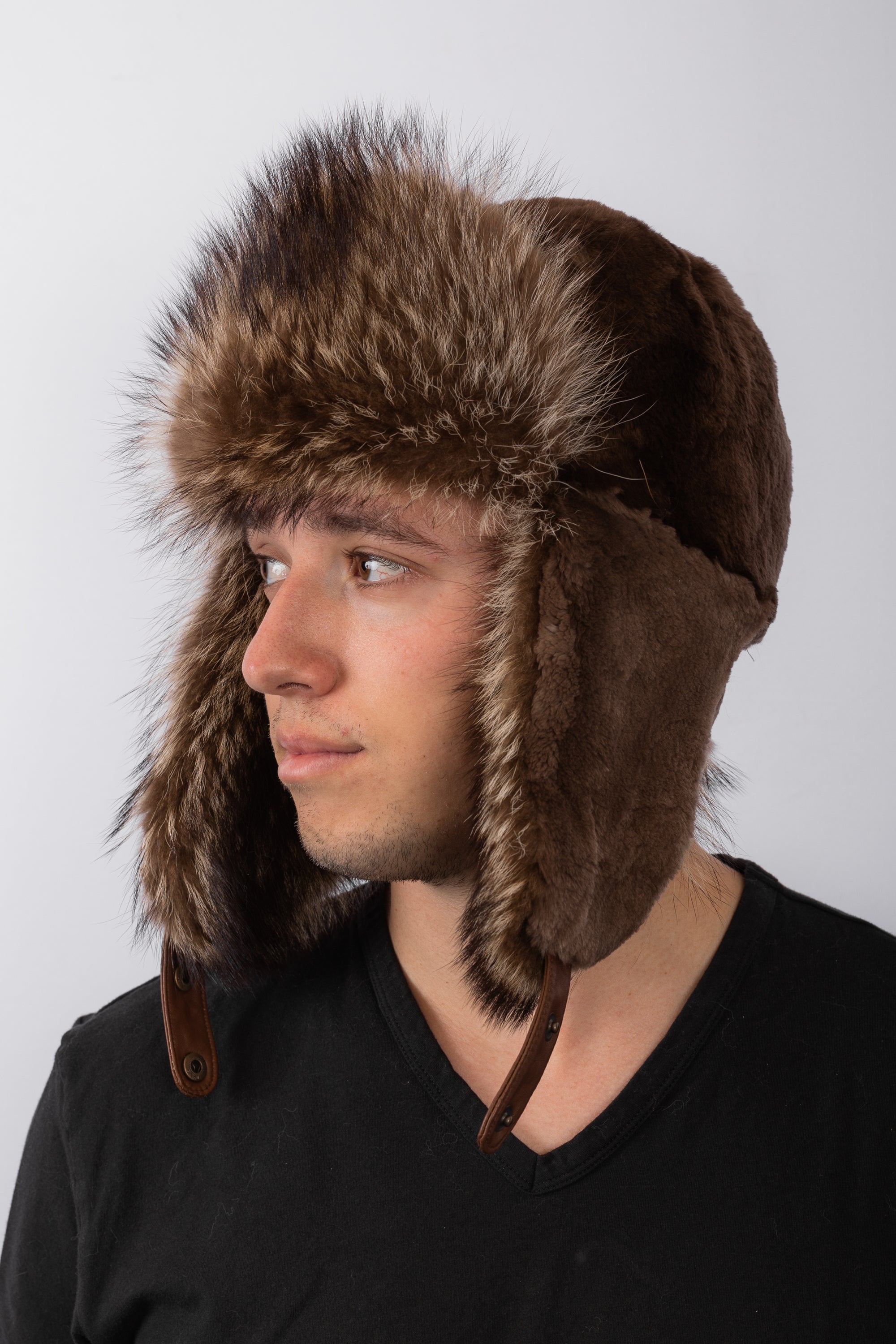 Phantom Sheared Beaver Bomber Hat with Raccoon Fur Trim
